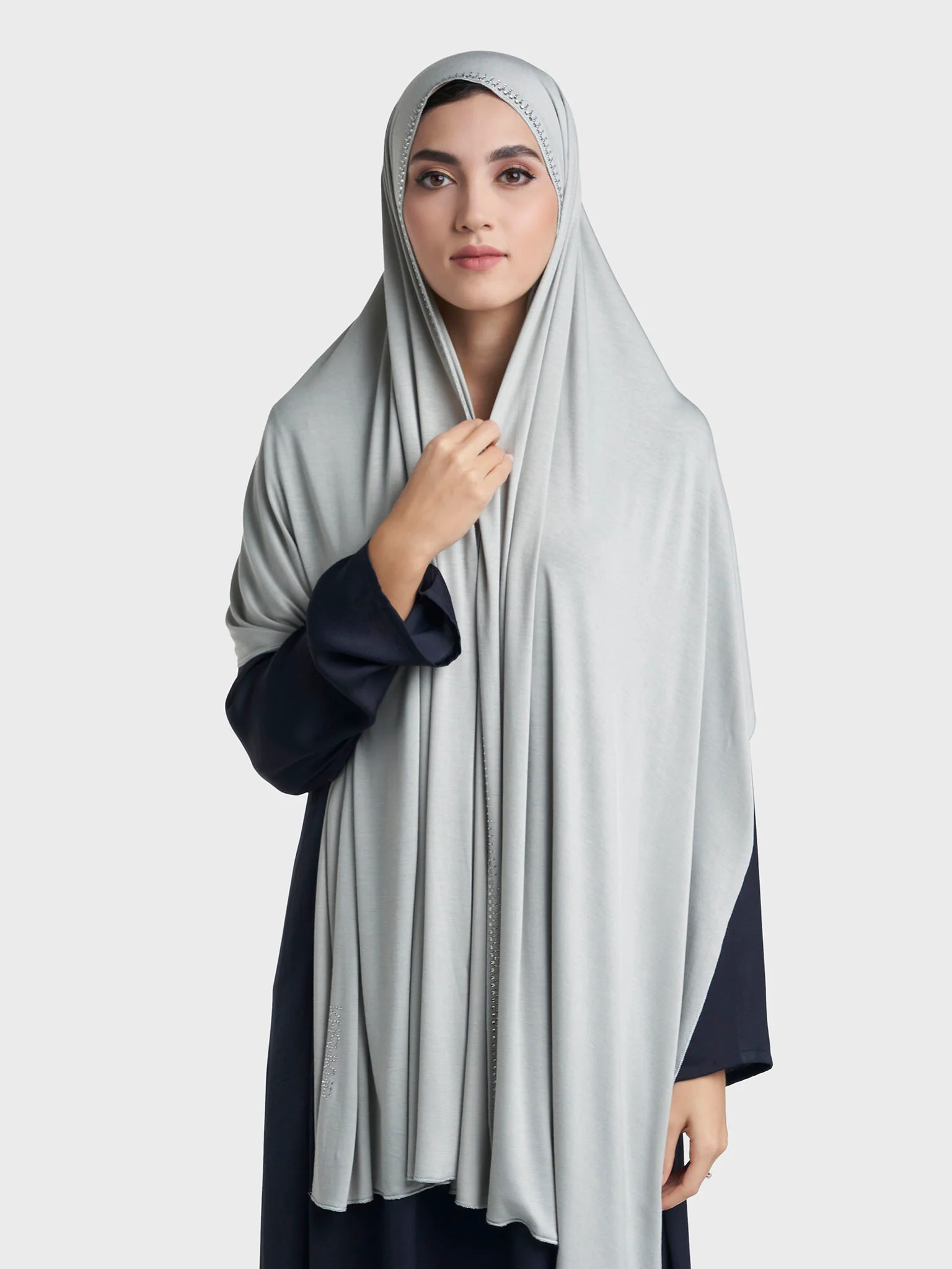 Plain Jersey Hijab with Crown Stone Line Border (KP18160L) - Image 5