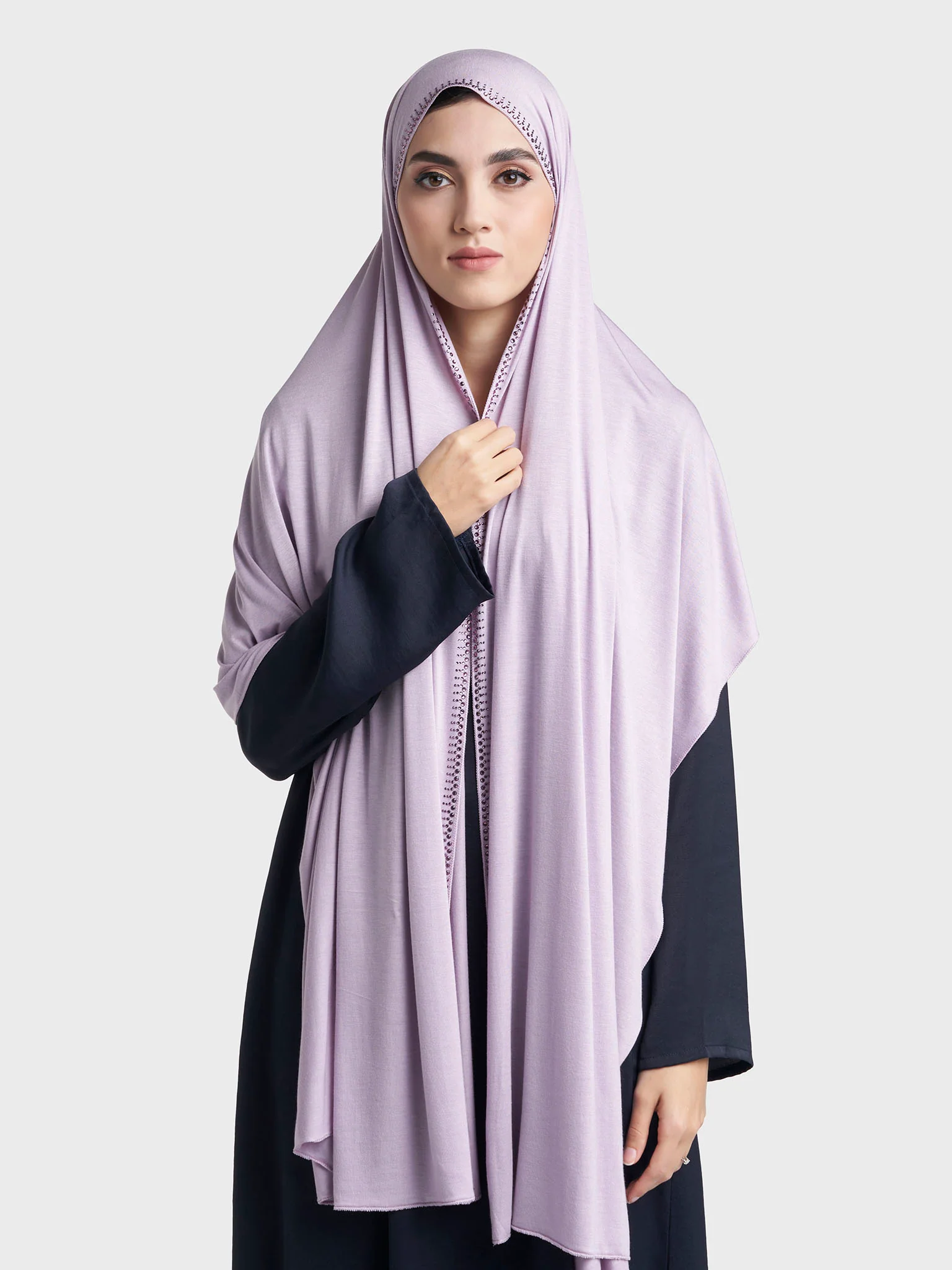 Plain Jersey Hijab with Crown Stone Line Border (KP18160L) - Image 50