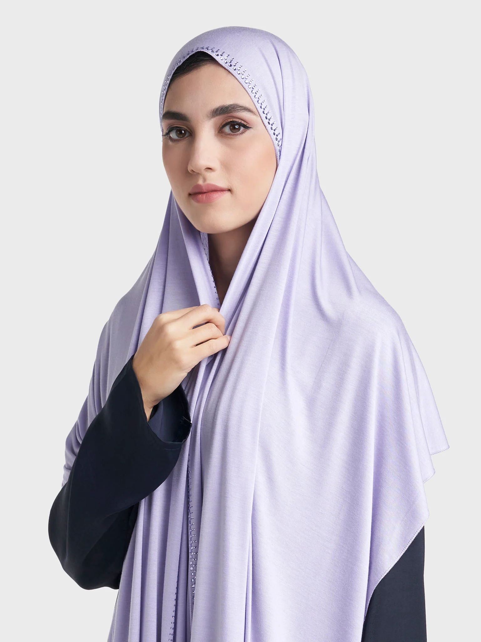 Plain Jersey Hijab with Crown Stone Line Border (KP18160L) - Image 52
