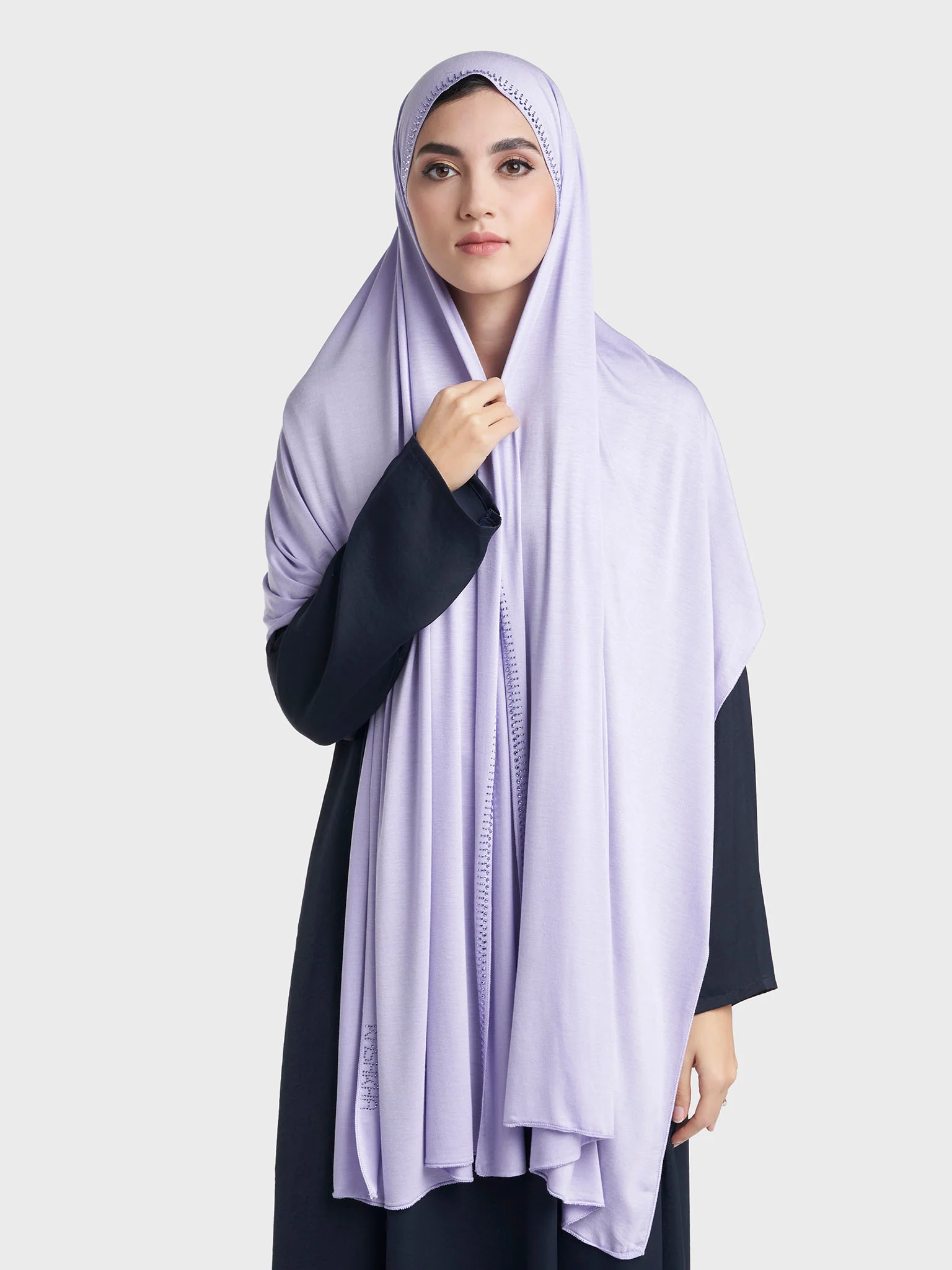 Plain Jersey Hijab with Crown Stone Line Border (KP18160L) - Image 53