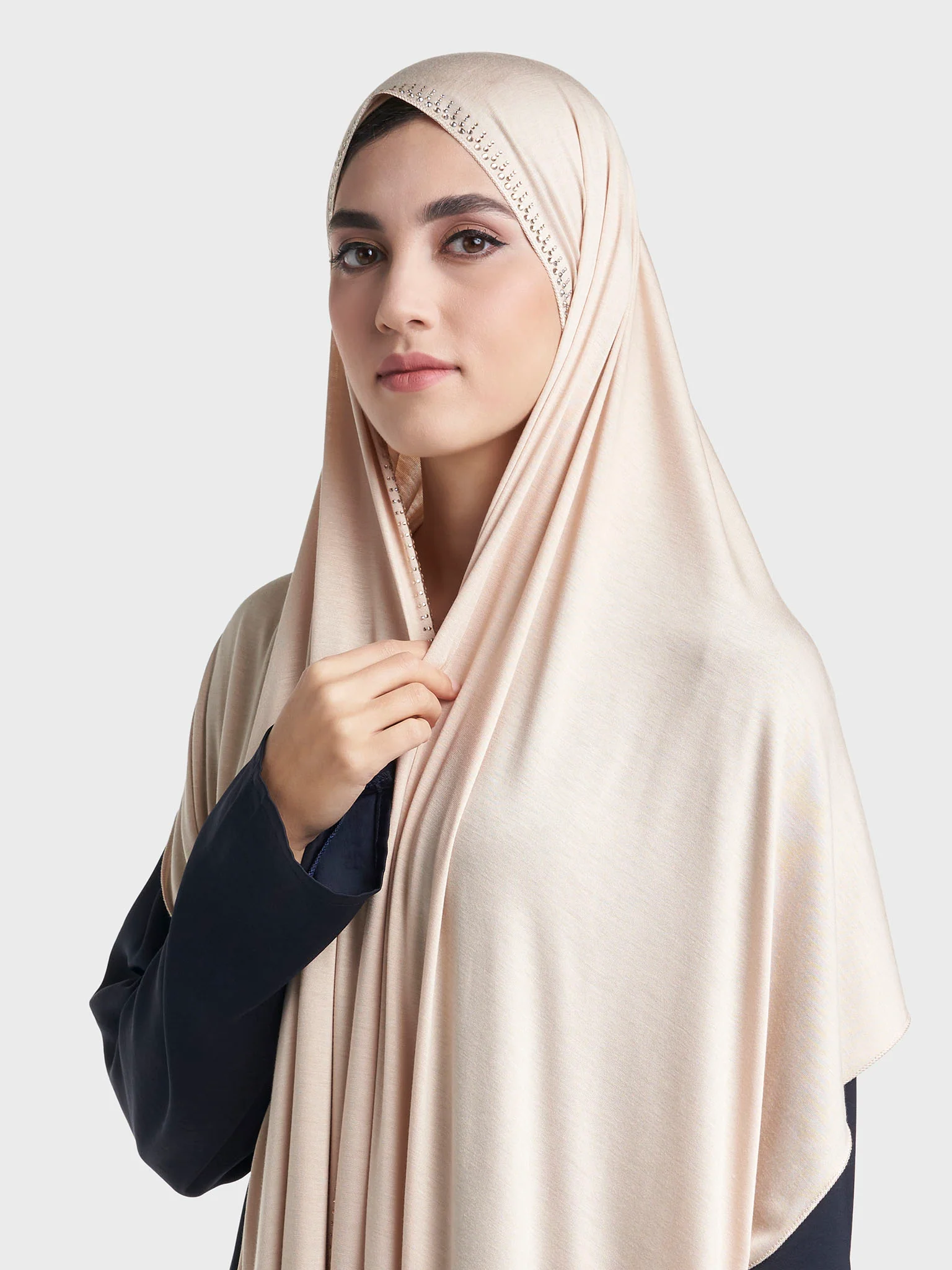 Plain Jersey Hijab with Crown Stone Line Border (KP18160L) - Image 55