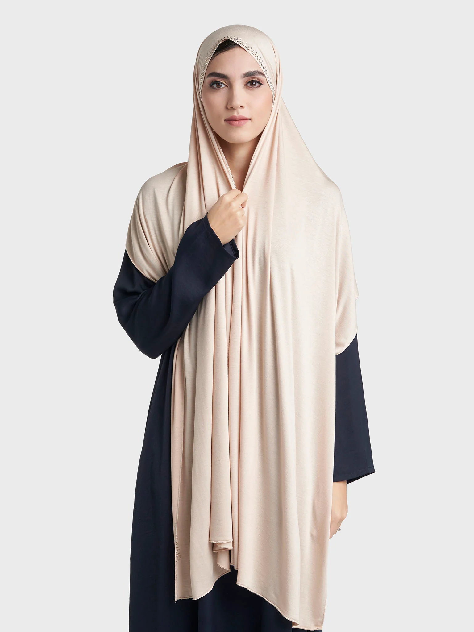 Plain Jersey Hijab with Crown Stone Line Border (KP18160L) - Image 56