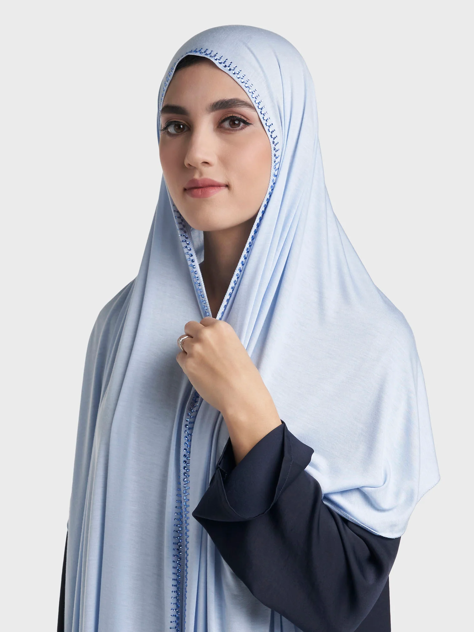 Plain Jersey Hijab with Crown Stone Line Border (KP18160L) - Image 58