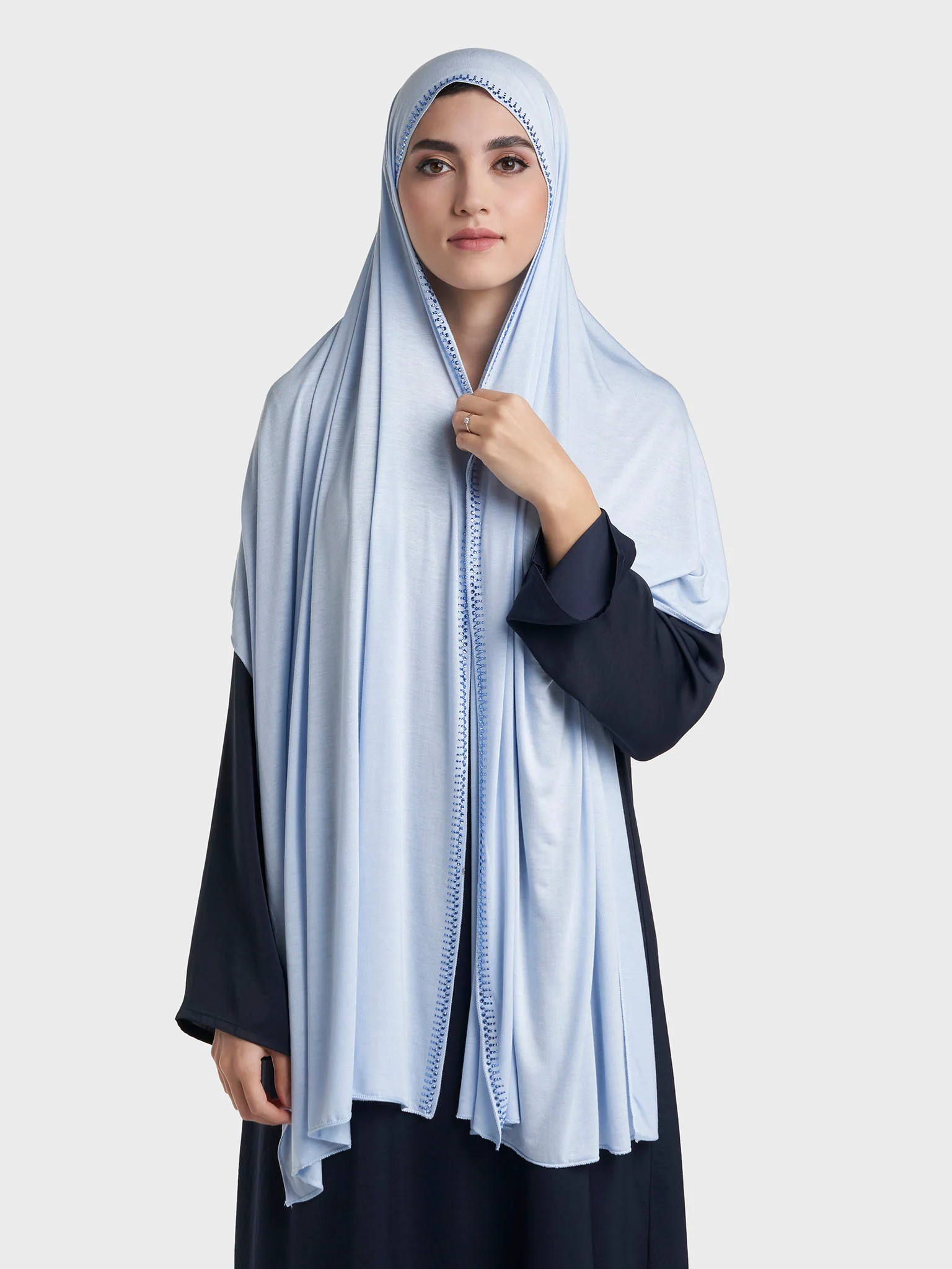 Plain Jersey Hijab with Crown Stone Line Border (KP18160L) - Image 59