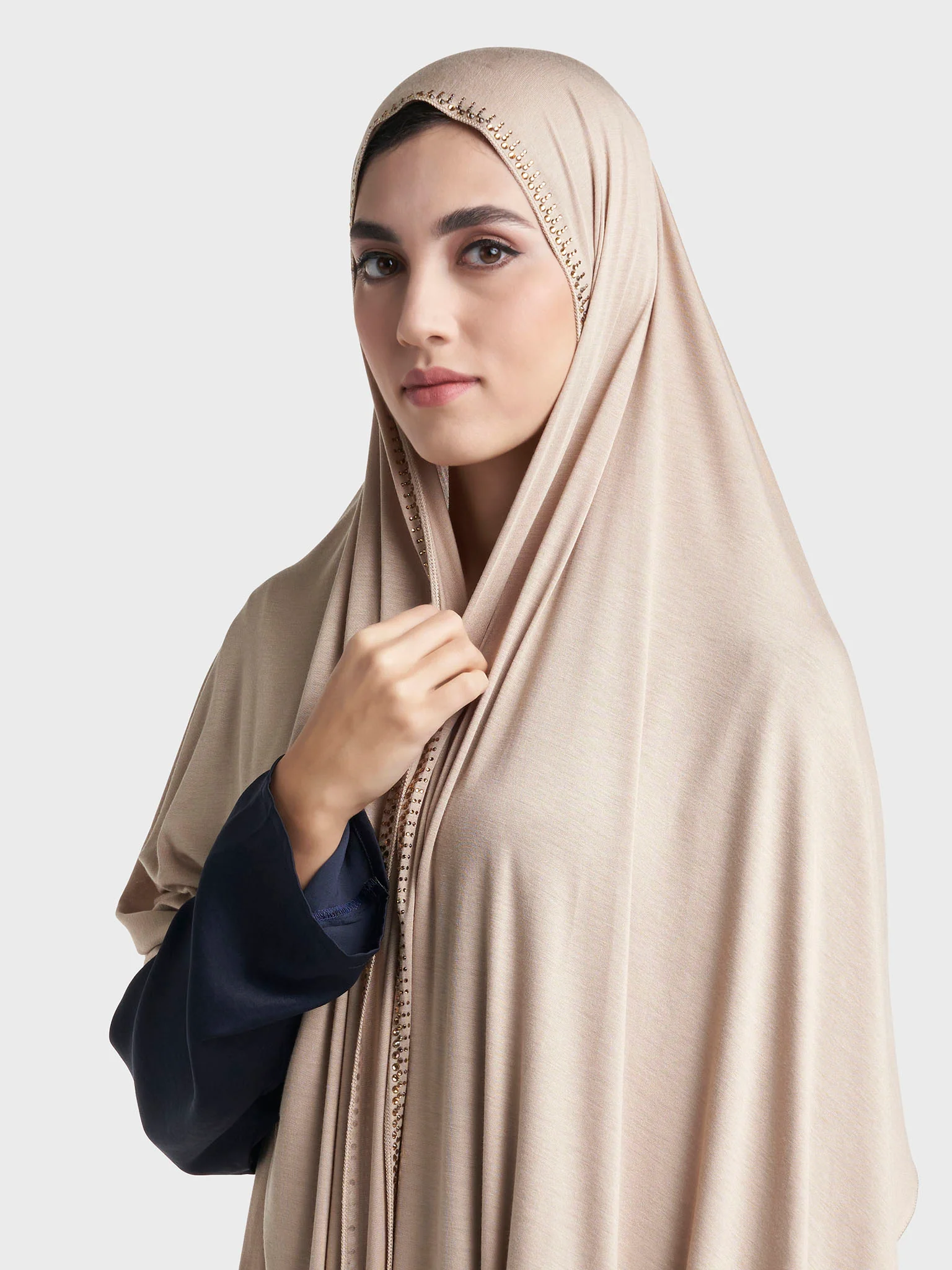 Plain Jersey Hijab with Crown Stone Line Border (KP18160L) - Image 61