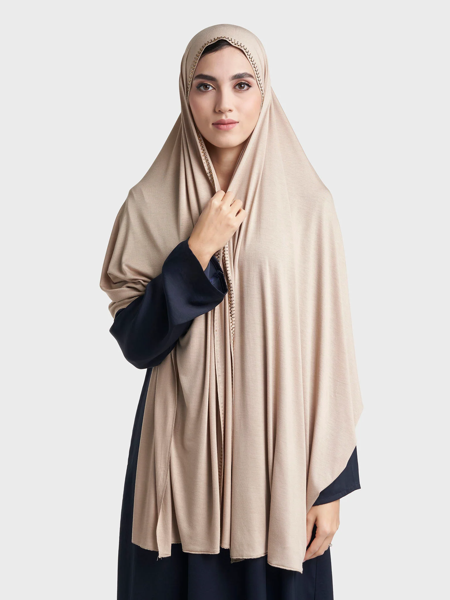 Plain Jersey Hijab with Crown Stone Line Border (KP18160L) - Image 62