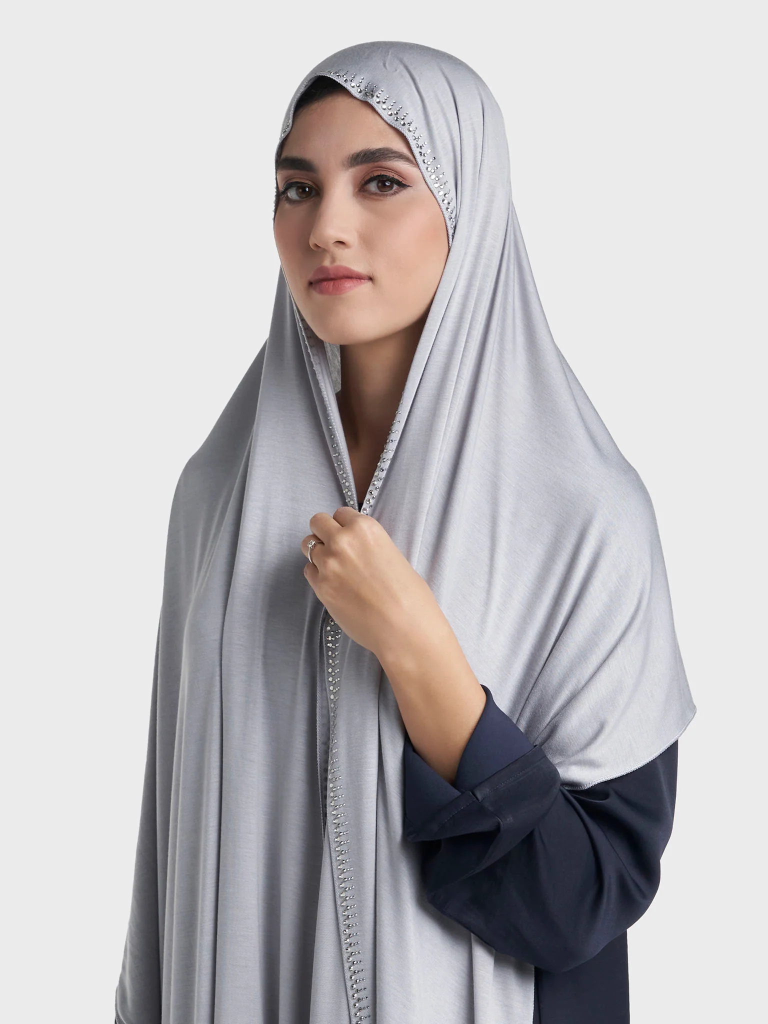 Plain Jersey Hijab with Crown Stone Line Border (KP18160L) - Image 64