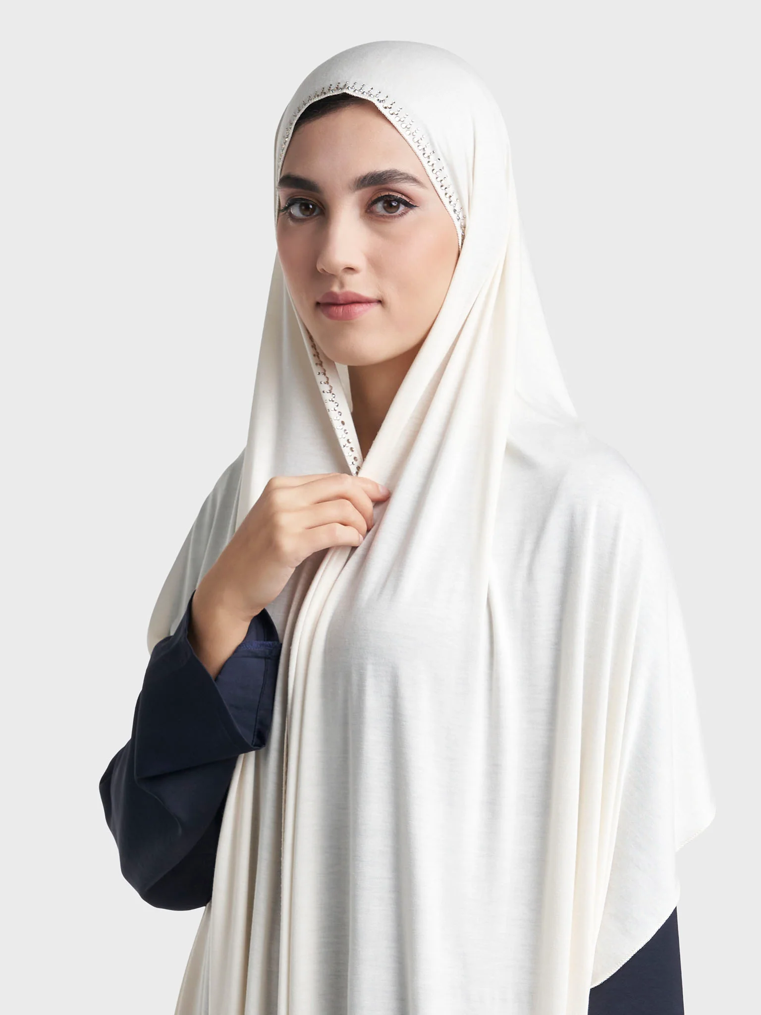 Plain Jersey Hijab with Crown Stone Line Border (KP18160L) - Image 67