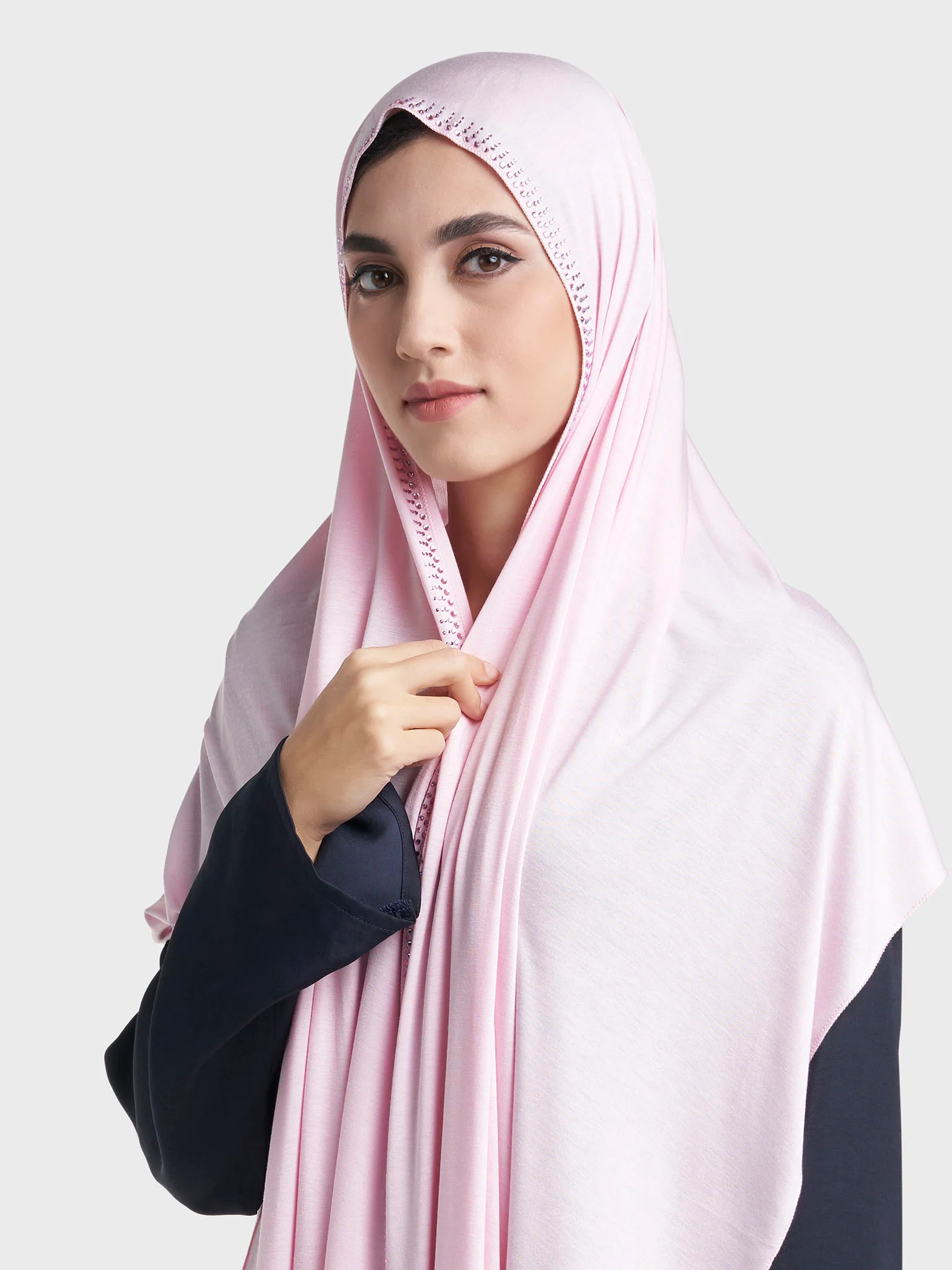Plain Jersey Hijab with Crown Stone Line Border (KP18160L) - Image 7
