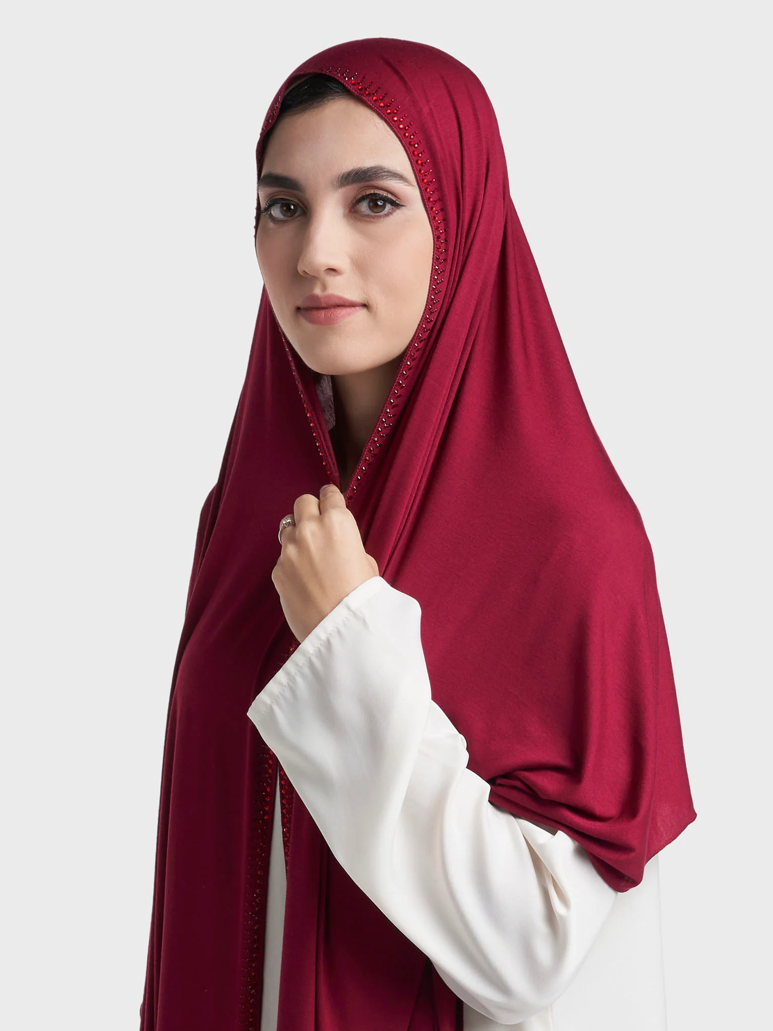 Plain Jersey Hijab with Crown Stone Line Border (KP18160L) - Image 70