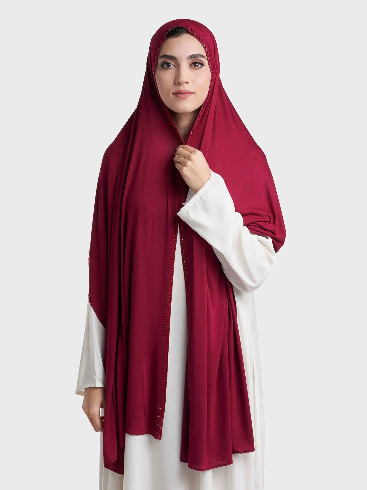Plain Jersey Hijab with Crown Stone Line Border (KP18160L) - Image 71