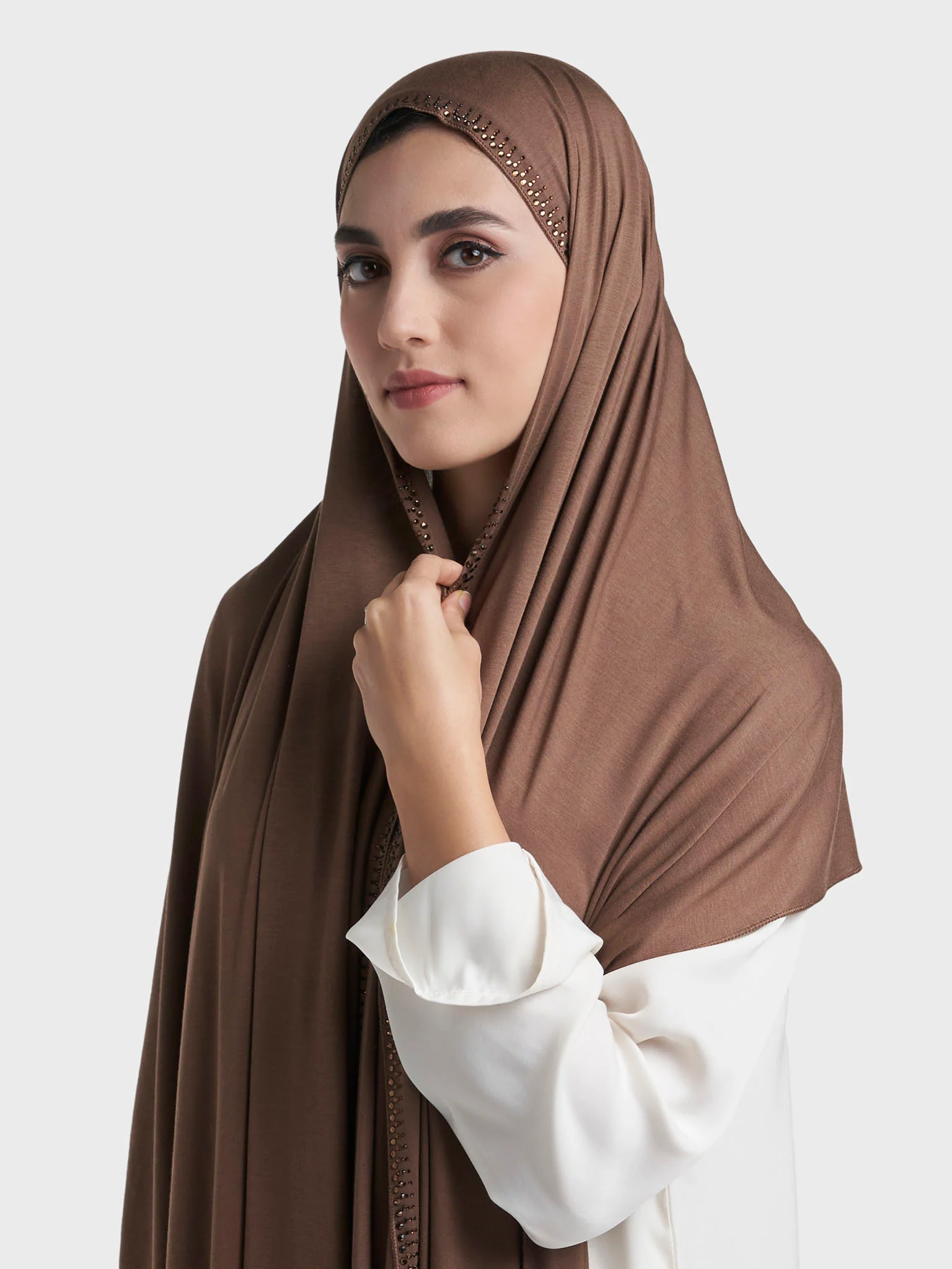 Plain Jersey Hijab with Crown Stone Line Border (KP18160L) - Image 73