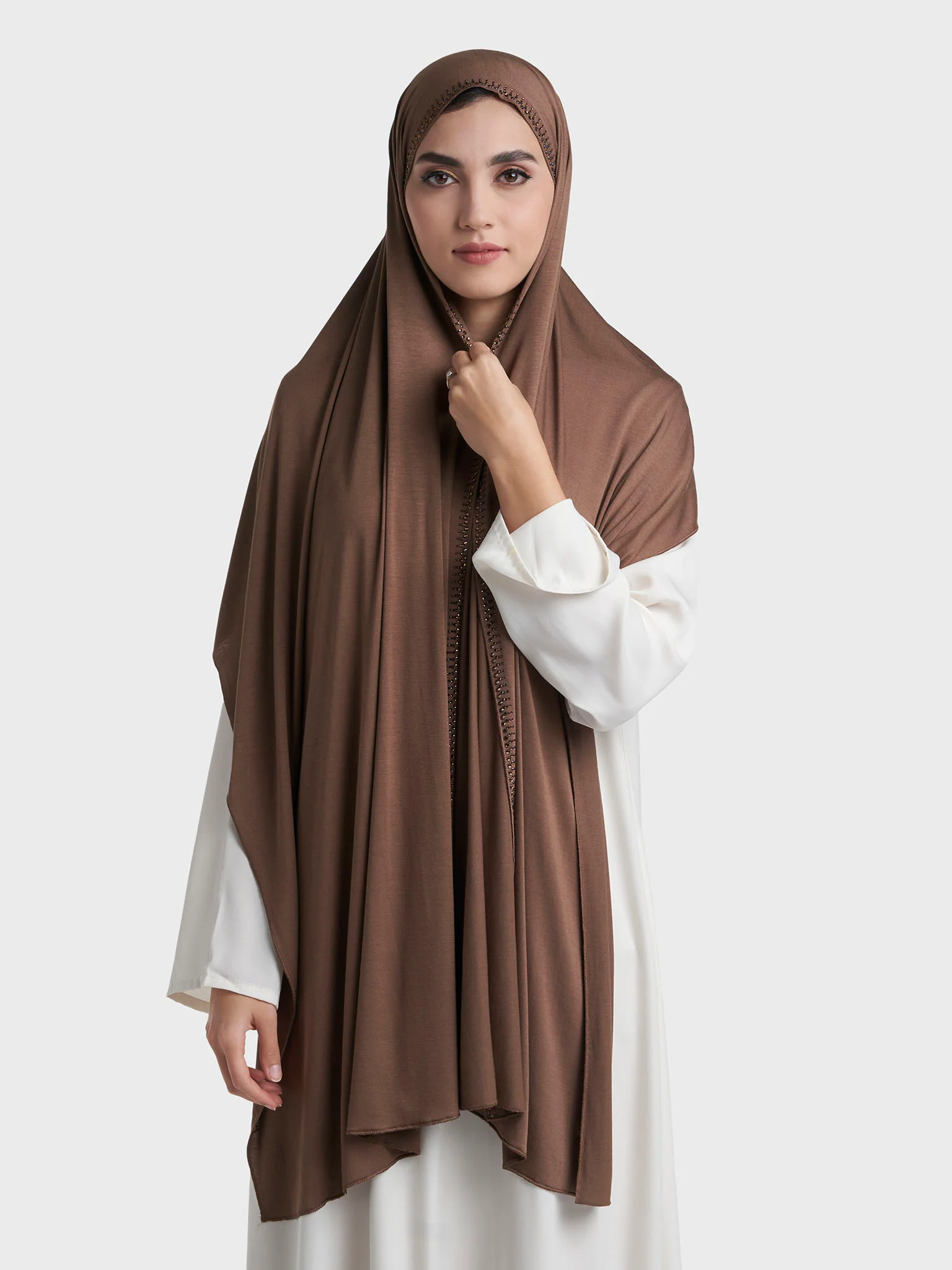 Plain Jersey Hijab with Crown Stone Line Border (KP18160L) - Image 74