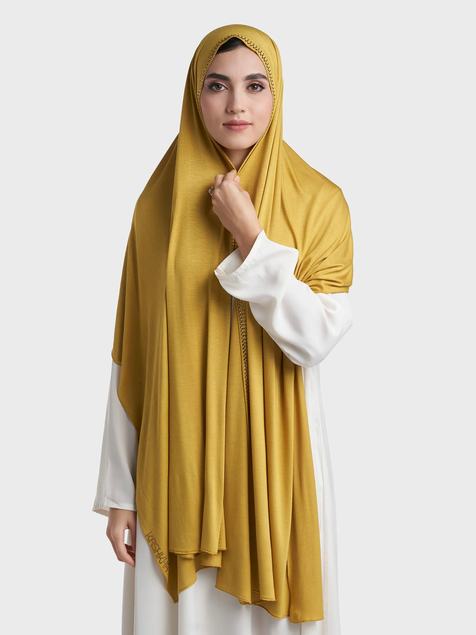 Plain Jersey Hijab with Crown Stone Line Border (KP18160L) - Image 77