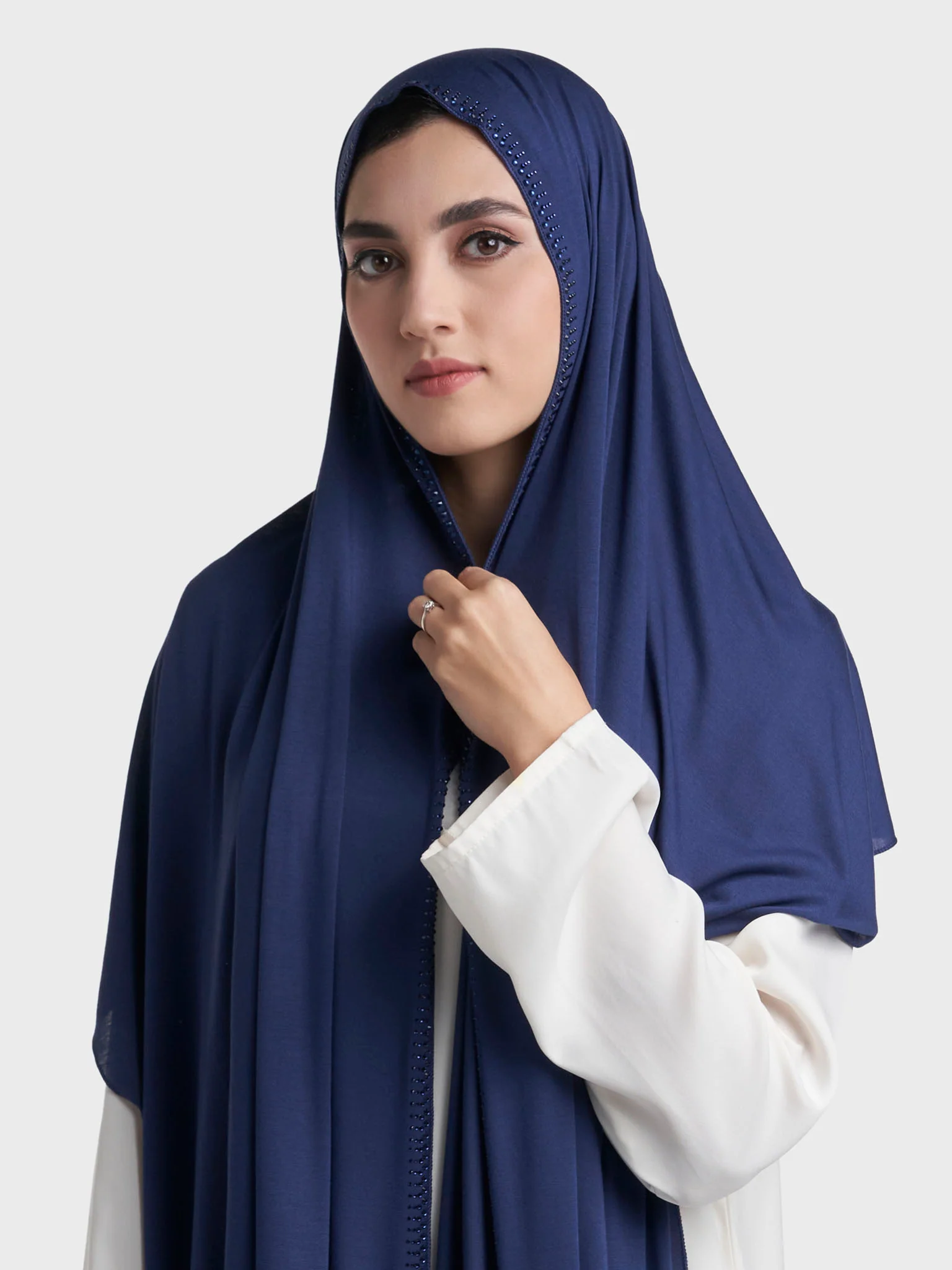 Plain Jersey Hijab with Crown Stone Line Border (KP18160L) - Image 79