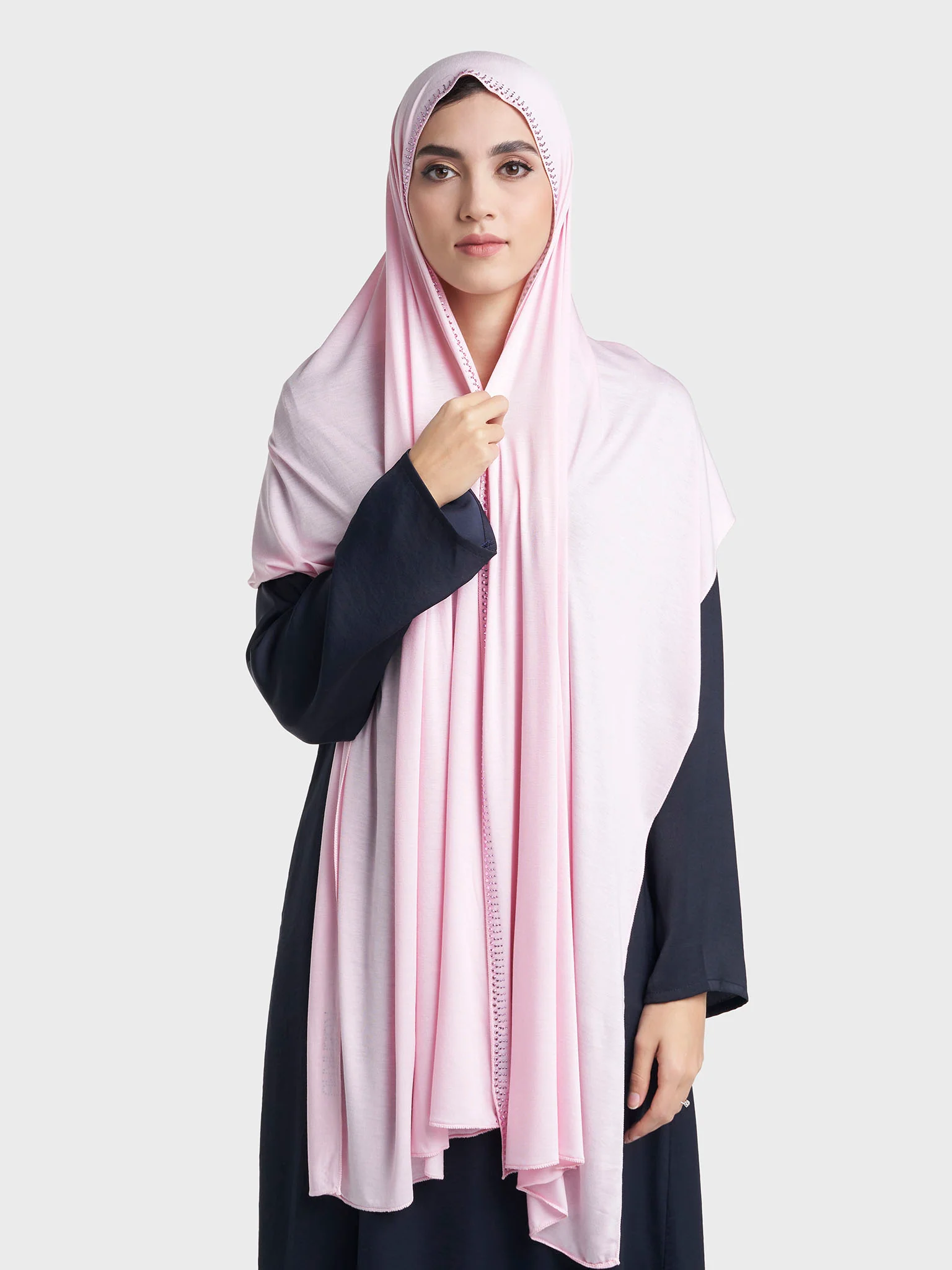 Plain Jersey Hijab with Crown Stone Line Border (KP18160L) - Image 8