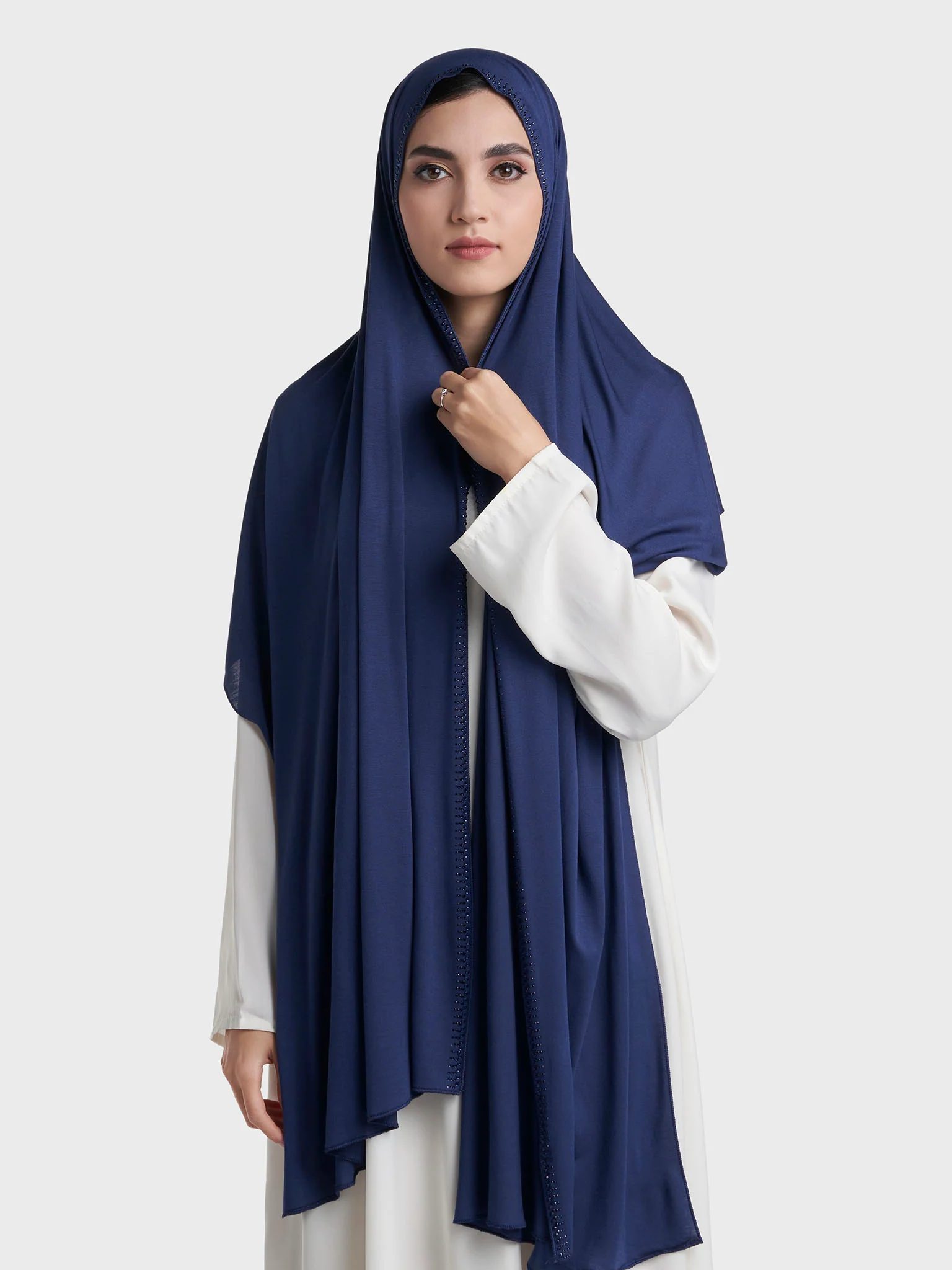 Plain Jersey Hijab with Crown Stone Line Border (KP18160L) - Image 80