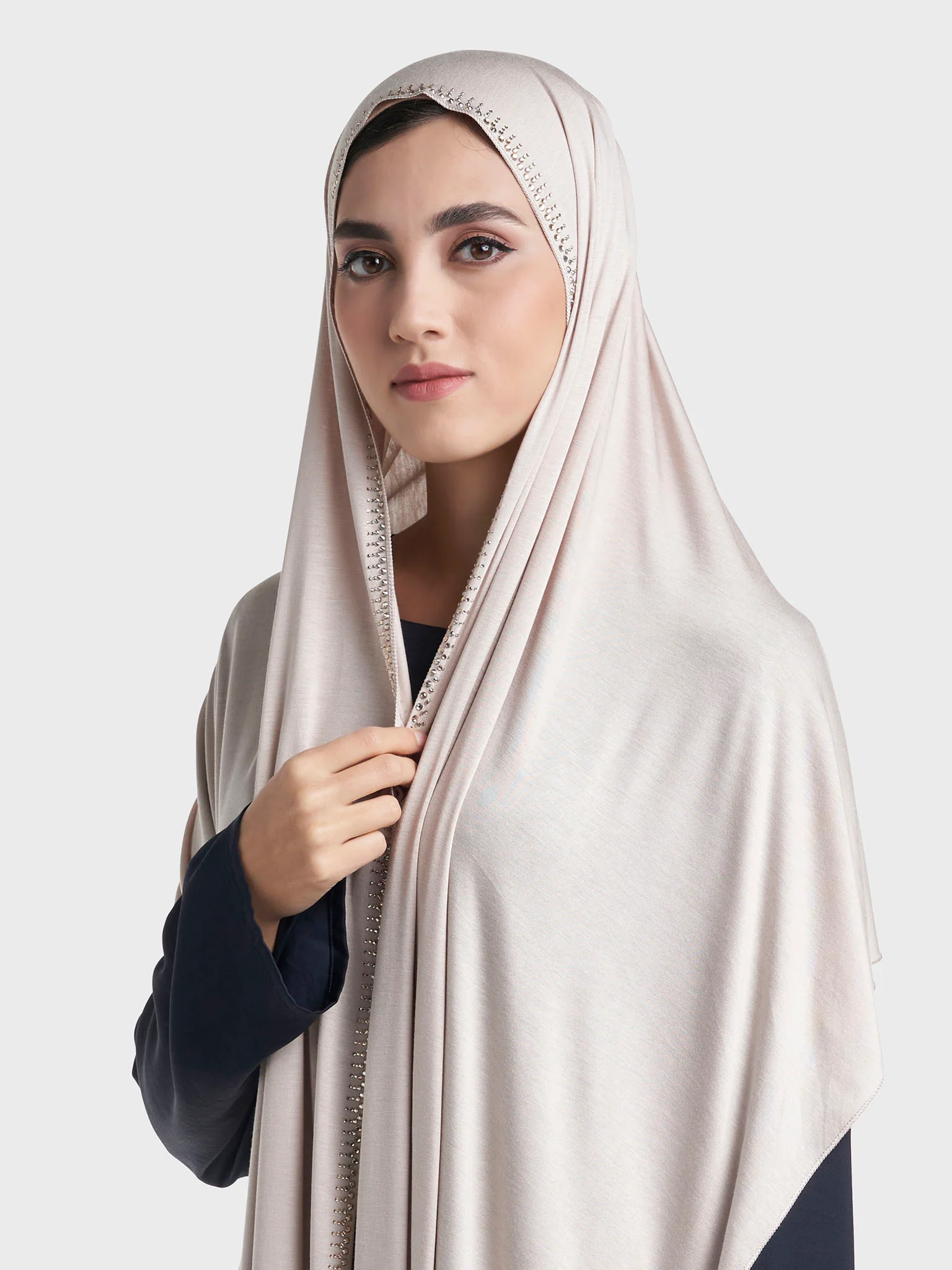 Plain Jersey Hijab with Crown Stone Line Border (KP18160L) - Image 82