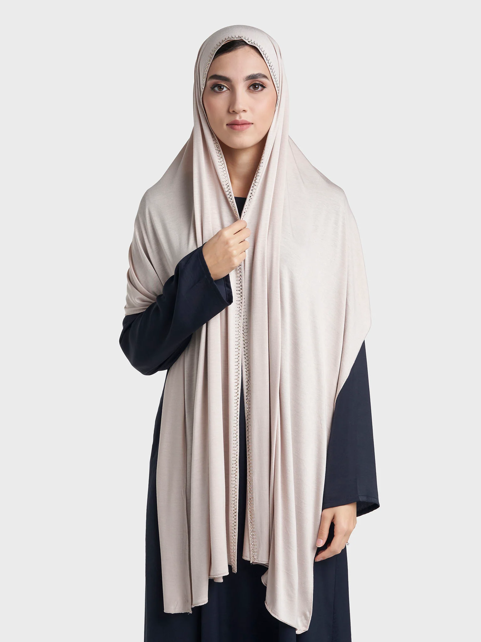 Plain Jersey Hijab with Crown Stone Line Border (KP18160L) - Image 83
