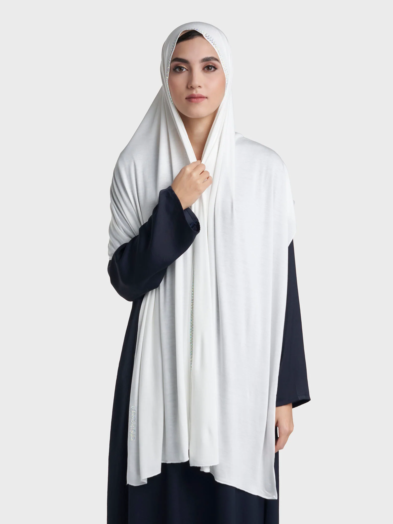 Plain Jersey Hijab with Crown Stone Line Border (KP18160L) - Image 86