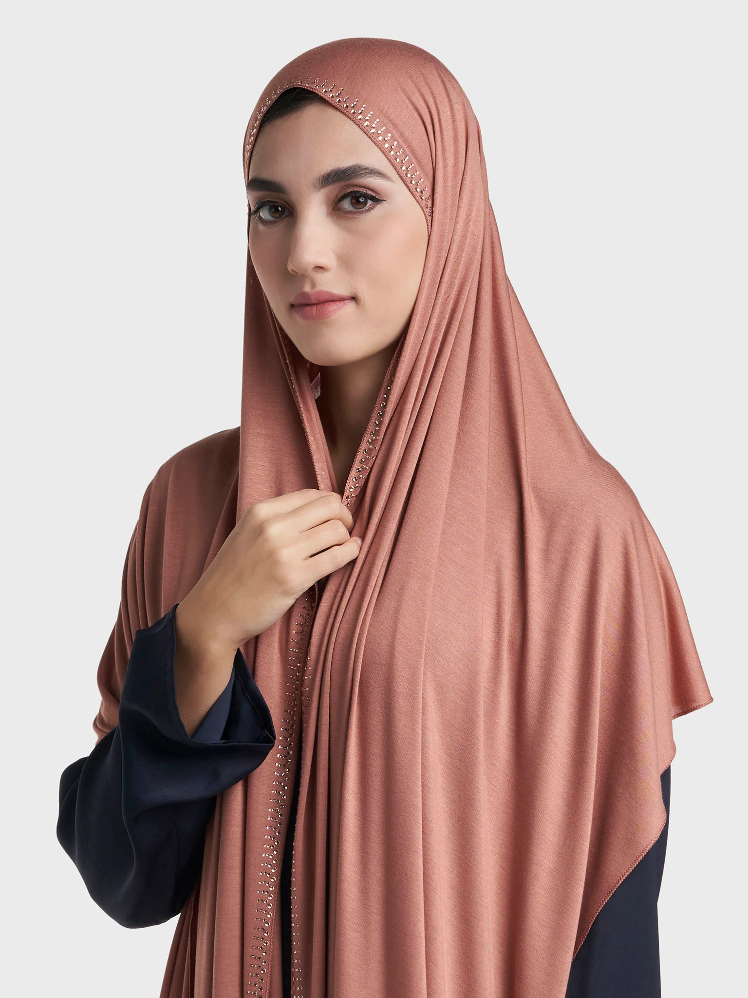 Plain Jersey Hijab with Crown Stone Line Border (KP18160L) - Image 88
