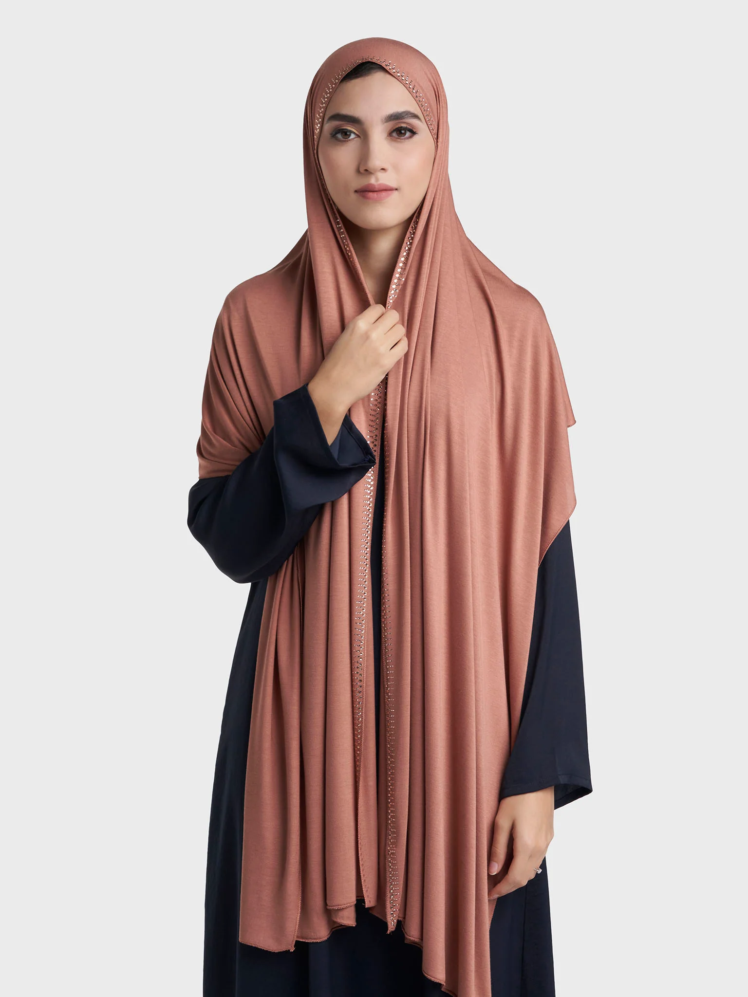 Plain Jersey Hijab with Crown Stone Line Border (KP18160L) - Image 89