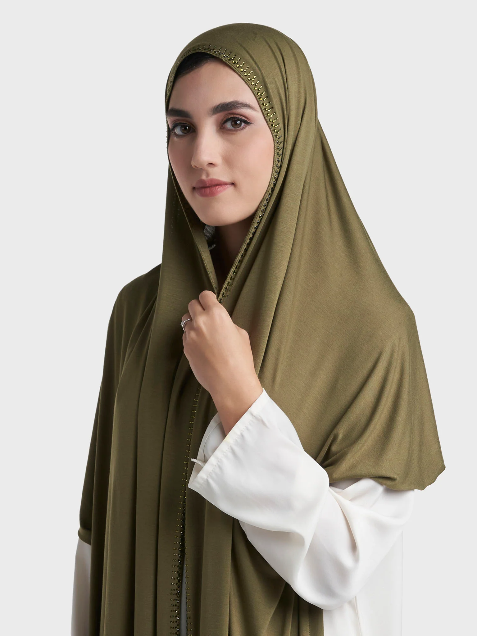 Plain Jersey Hijab with Crown Stone Line Border (KP18160L) - Image 91
