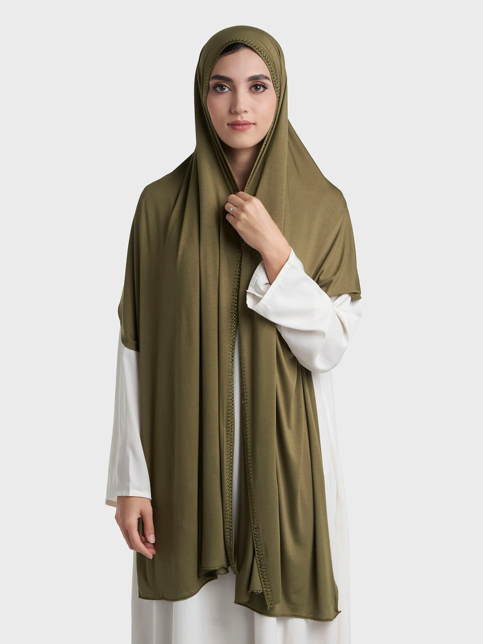 Plain Jersey Hijab with Crown Stone Line Border (KP18160L) - Image 92