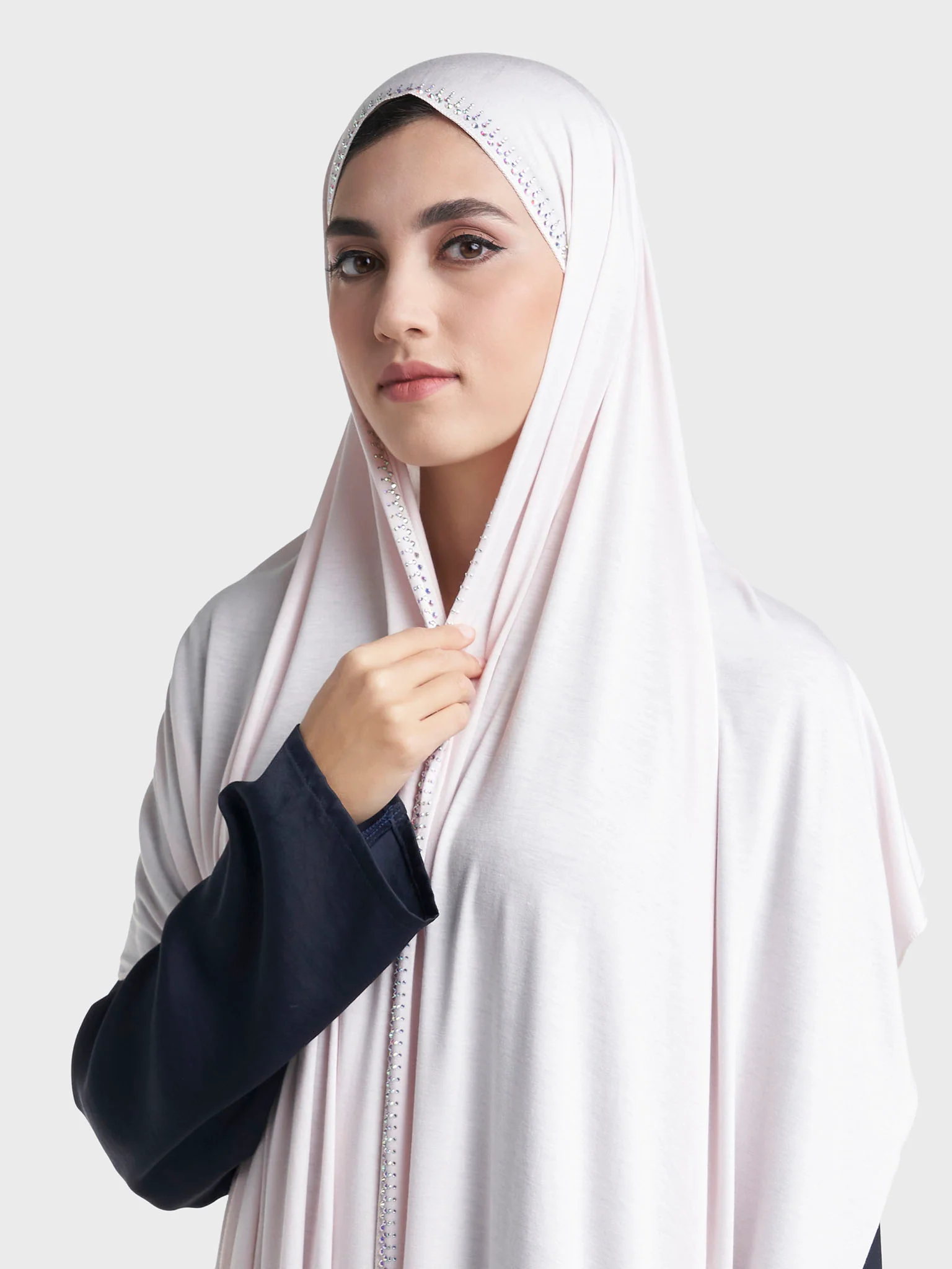 Plain Jersey Hijab with Crown Stone Line Border (KP18160L) - Image 94