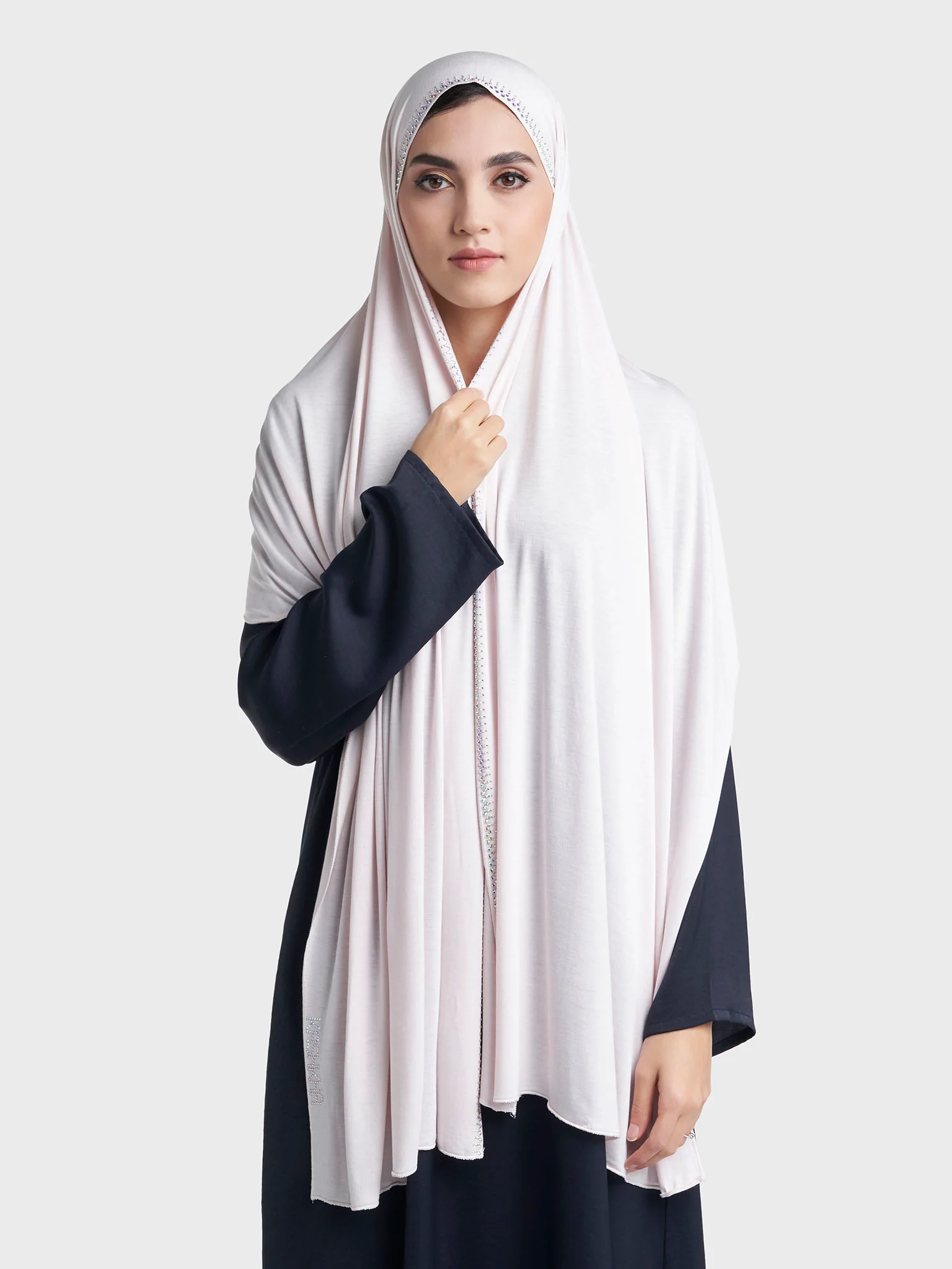 Plain Jersey Hijab with Crown Stone Line Border (KP18160L) - Image 95