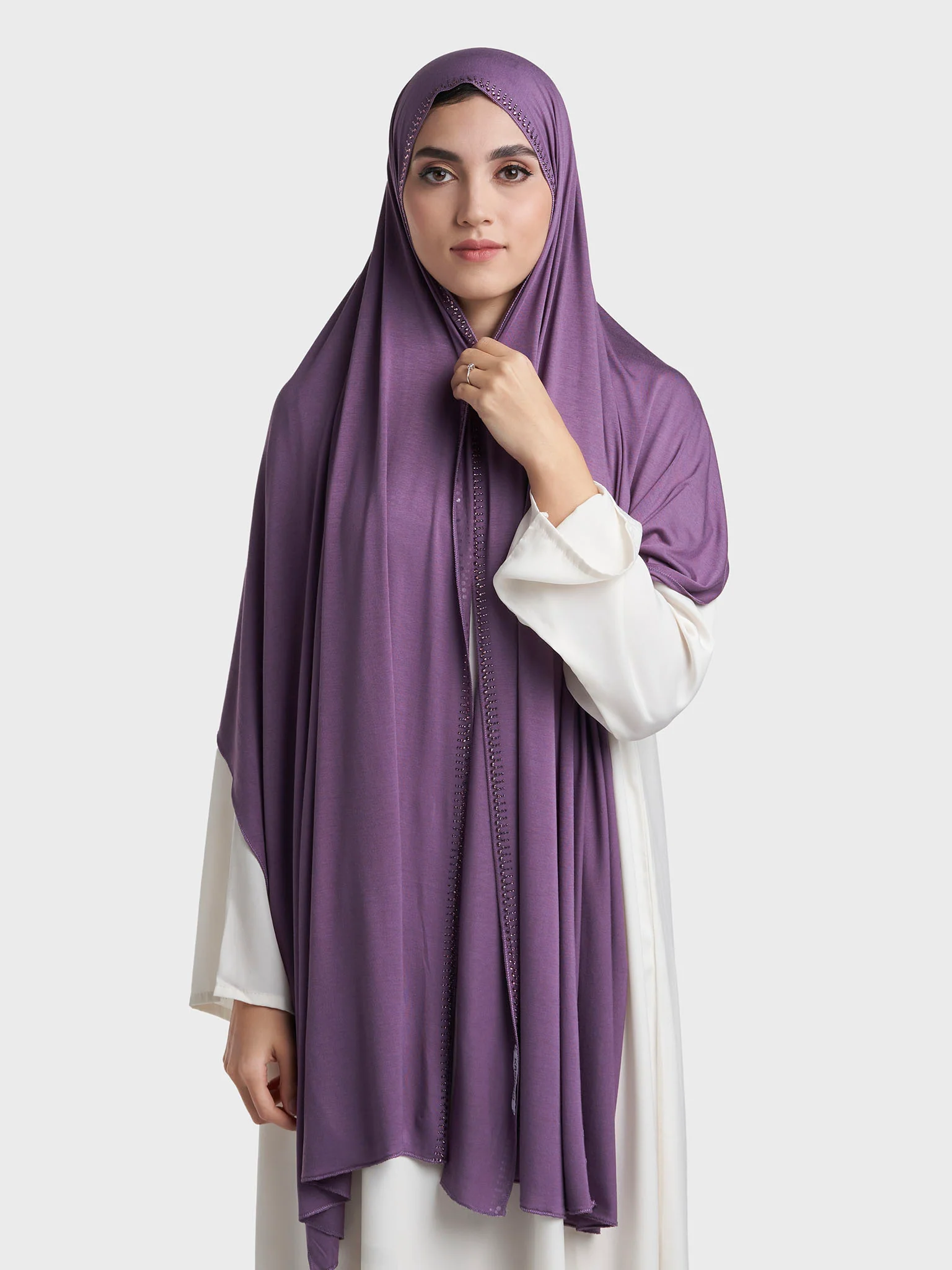 Plain Jersey Hijab with Crown Stone Line Border (KP18160L) - Image 98