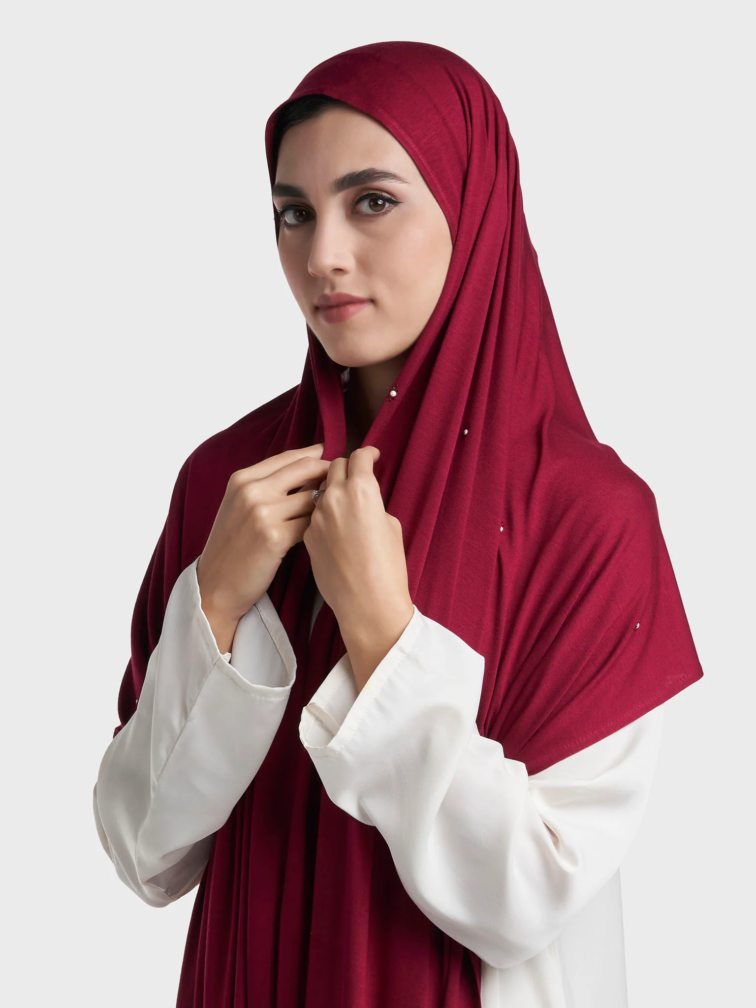 Rayon Jersey Hijab with Stone and Pearl Motif (KP18193L) - Image 10