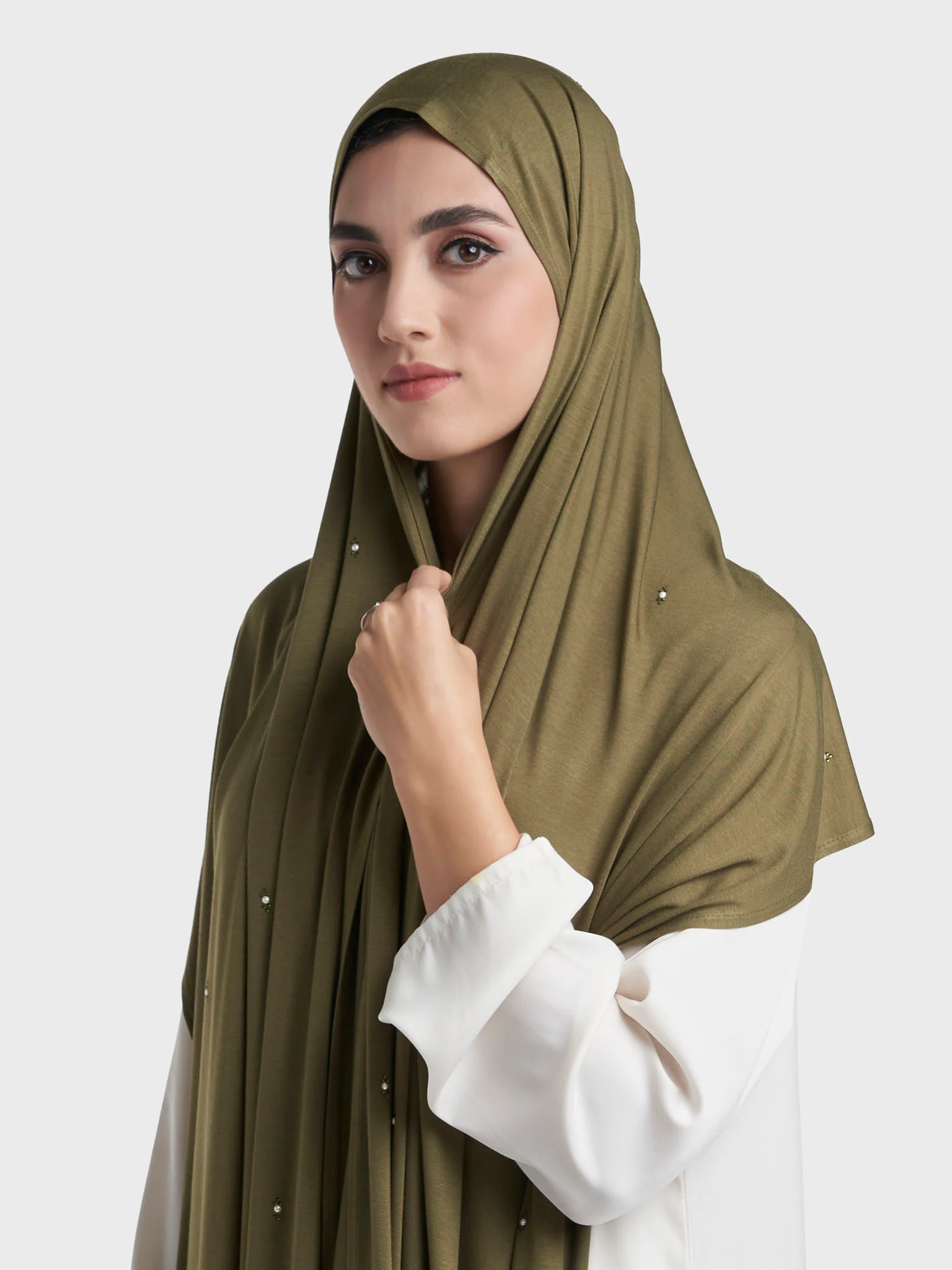 Rayon Jersey Hijab with Stone and Pearl Motif (KP18193L) - Image 11