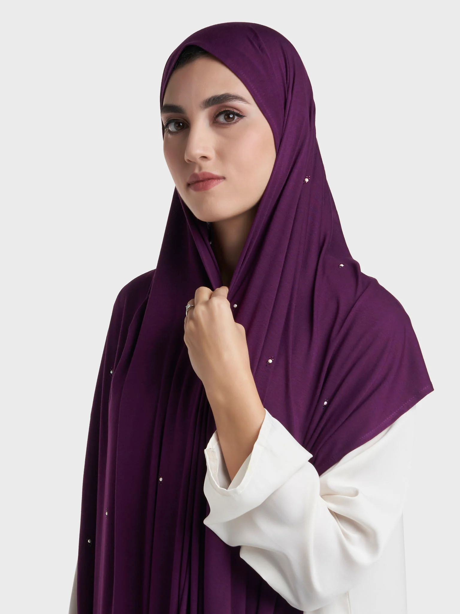 Rayon Jersey Hijab with Stone and Pearl Motif (KP18193L) - Image 17