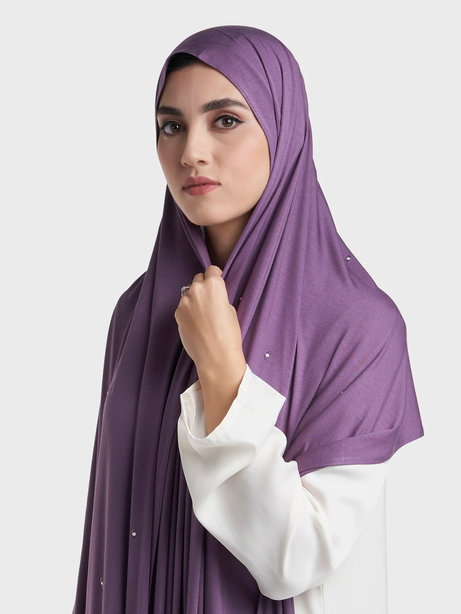 Rayon Jersey Hijab with Stone and Pearl Motif (KP18193L) - Image 19