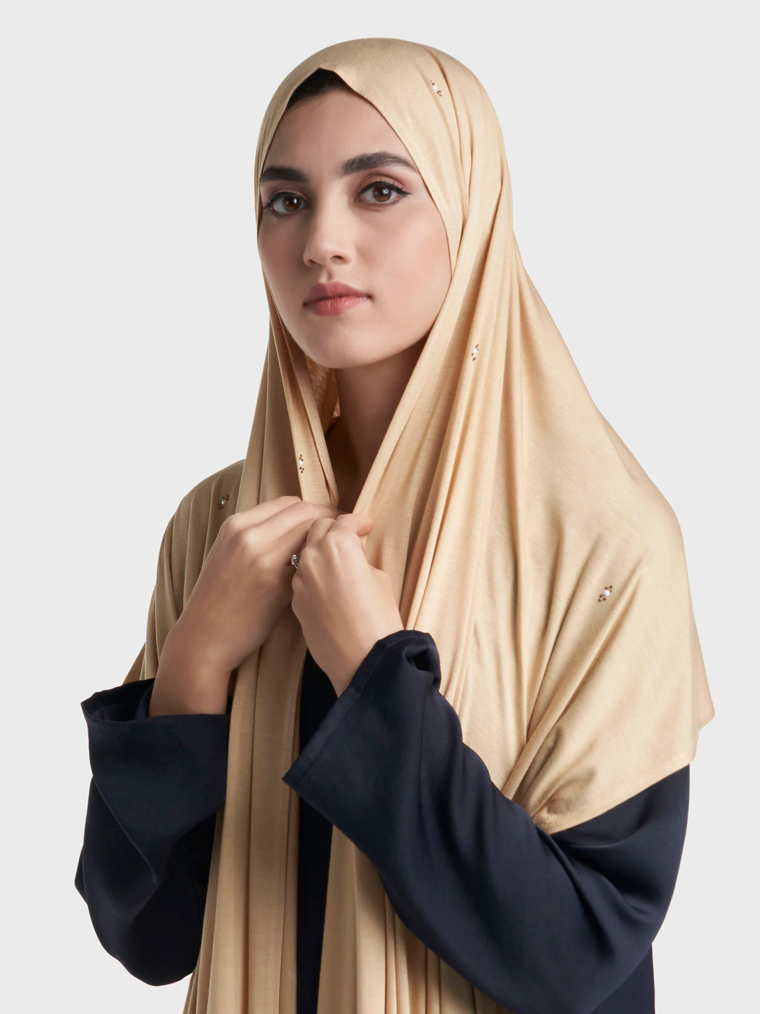 Rayon Jersey Hijab with Stone and Pearl Motif (KP18193L) - Image 4