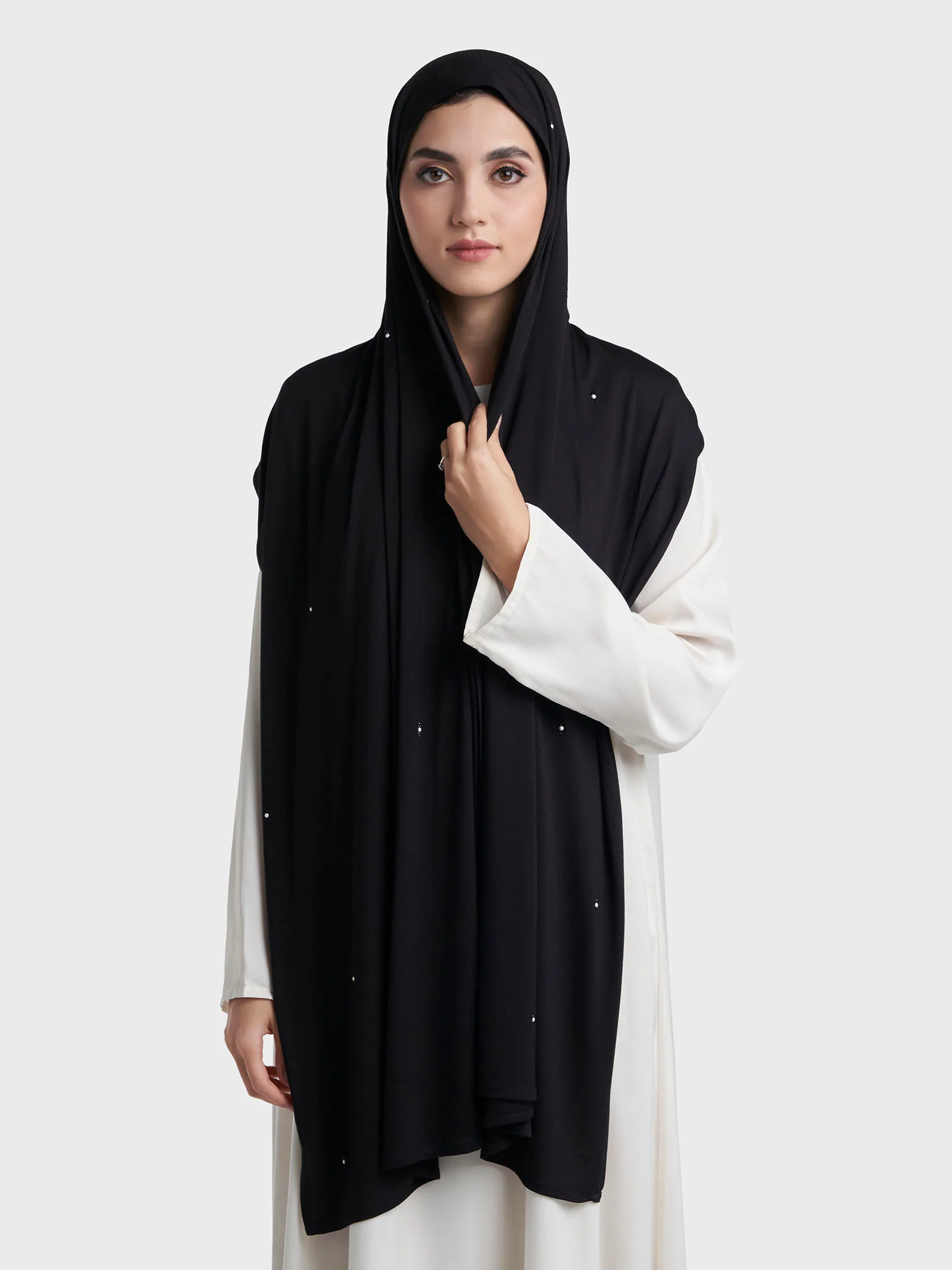 Rayon Jersey Hijab with Stone and Pearl Motif (KP18193L) - Image 44