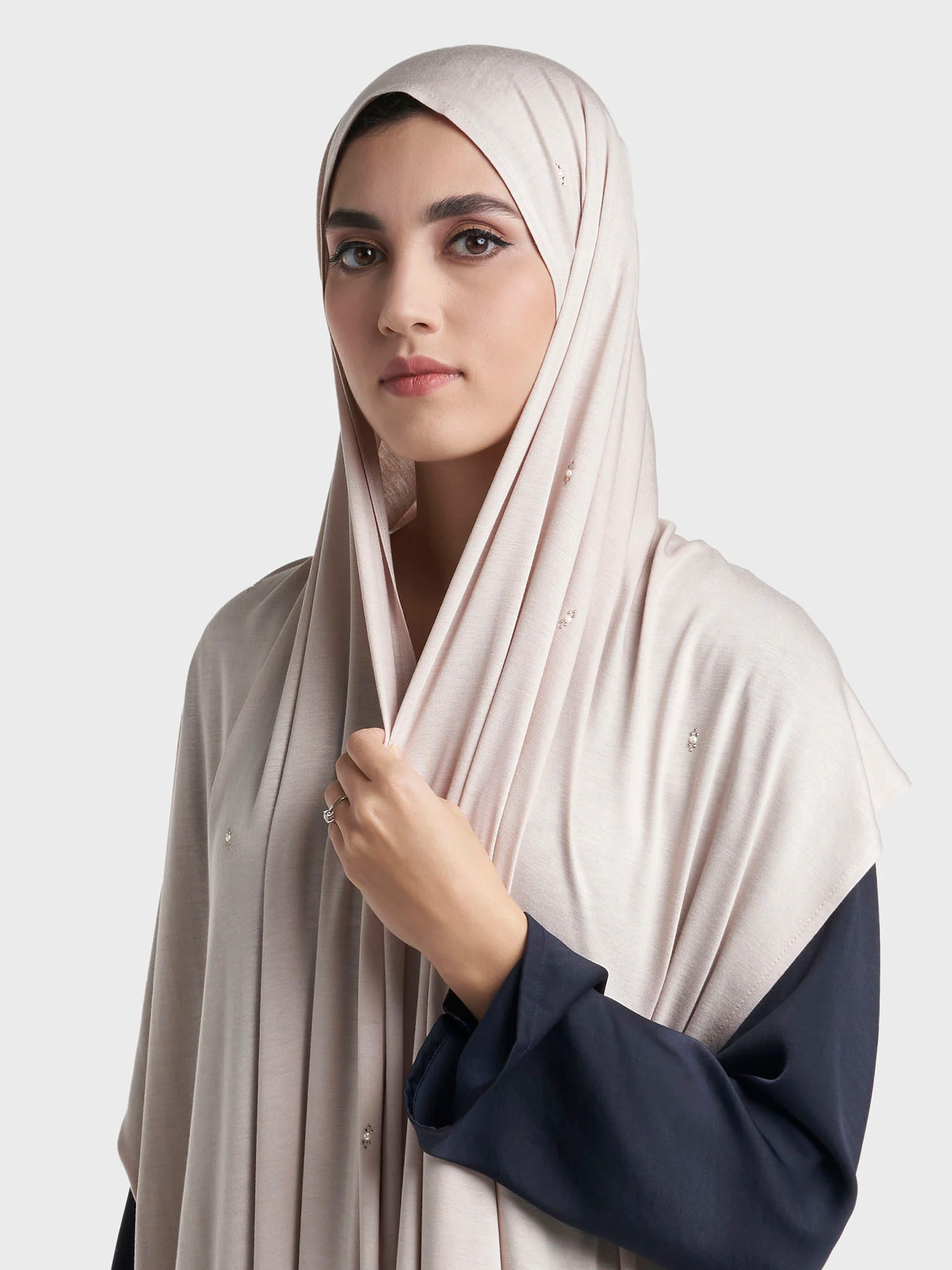 Rayon Jersey Hijab with Stone and Pearl Motif (KP18193L) - Image 5