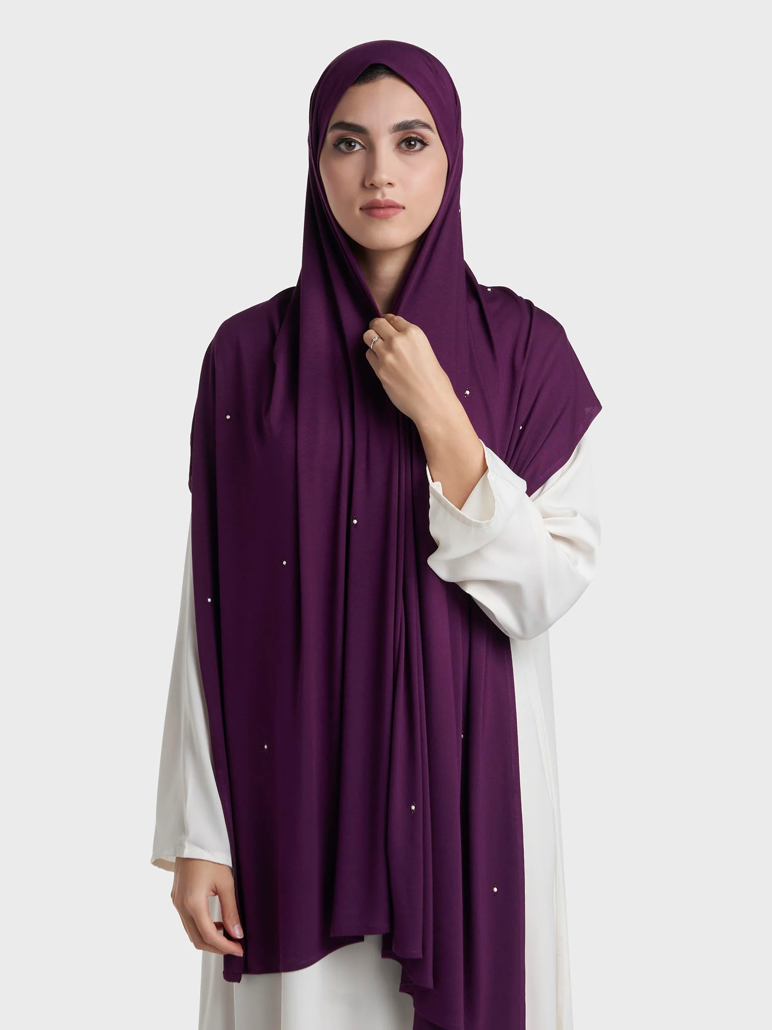 Rayon Jersey Hijab with Stone and Pearl Motif (KP18193L) - Image 54