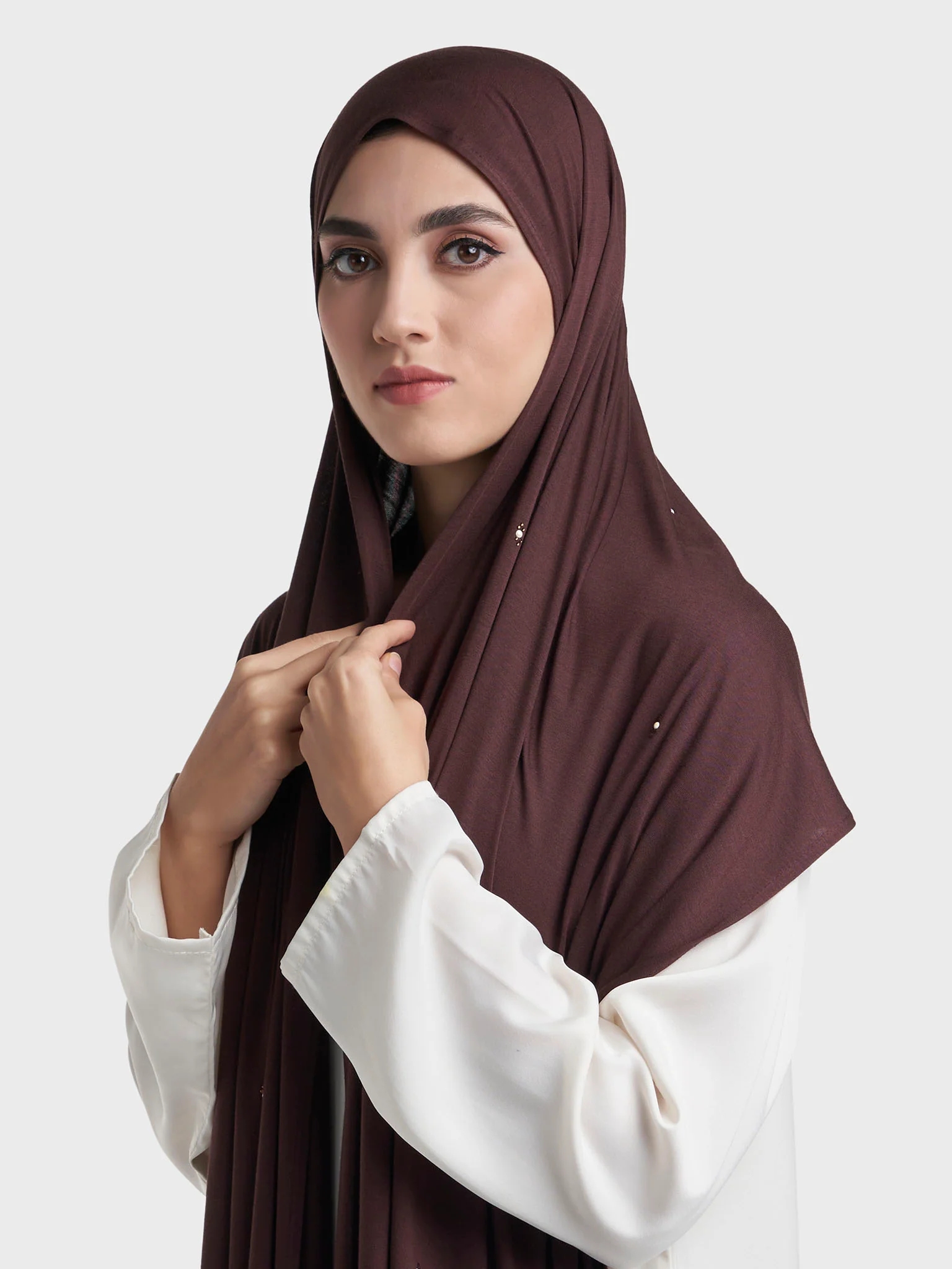 Rayon Jersey Hijab with Stone and Pearl Motif (KP18193L) - Image 8