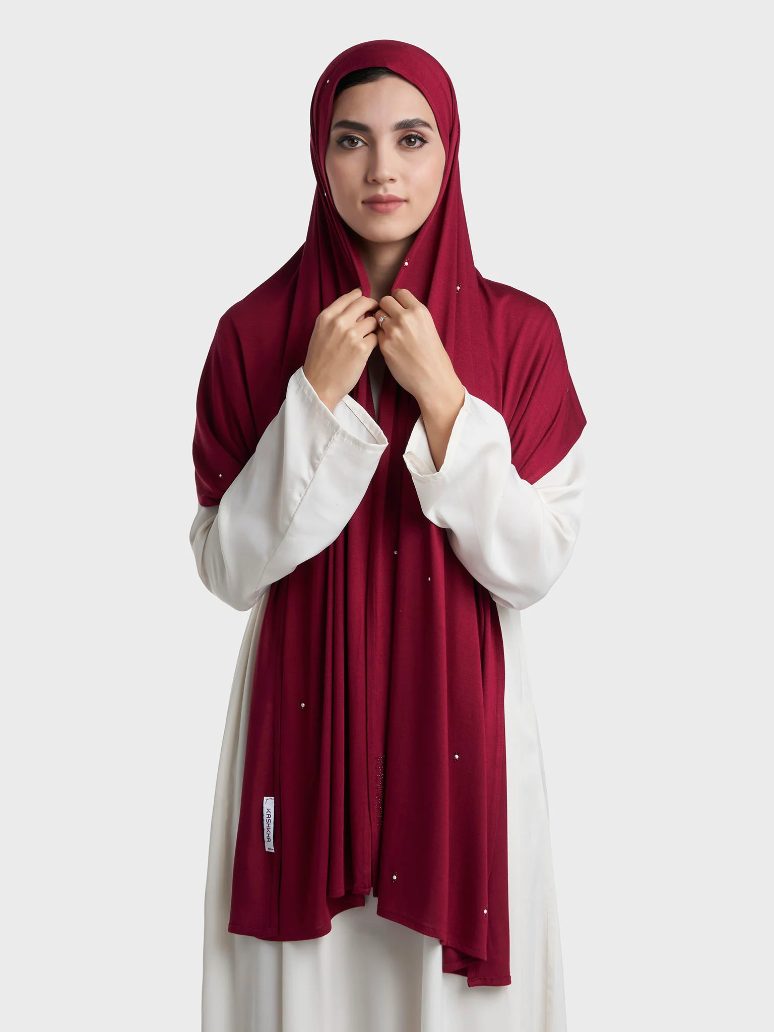 Rayon Jersey Hijab with Stone and Pearl Motif (KP18193L) - Image 82