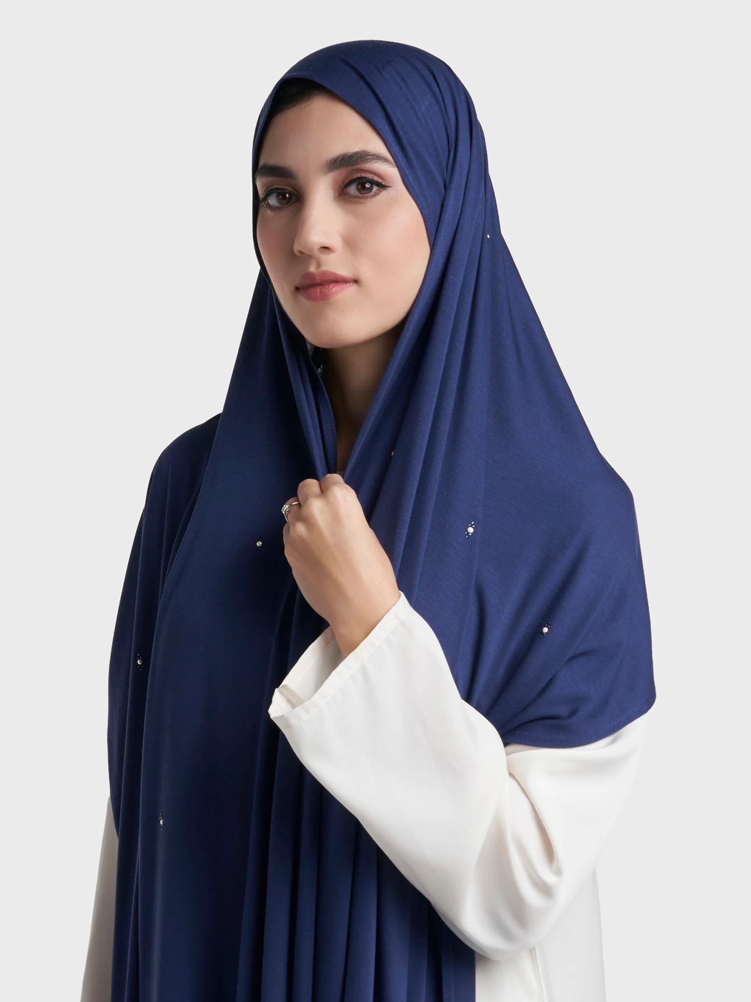 Rayon Jersey Hijab with Stone and Pearl Motif (KP18193L) - Image 9