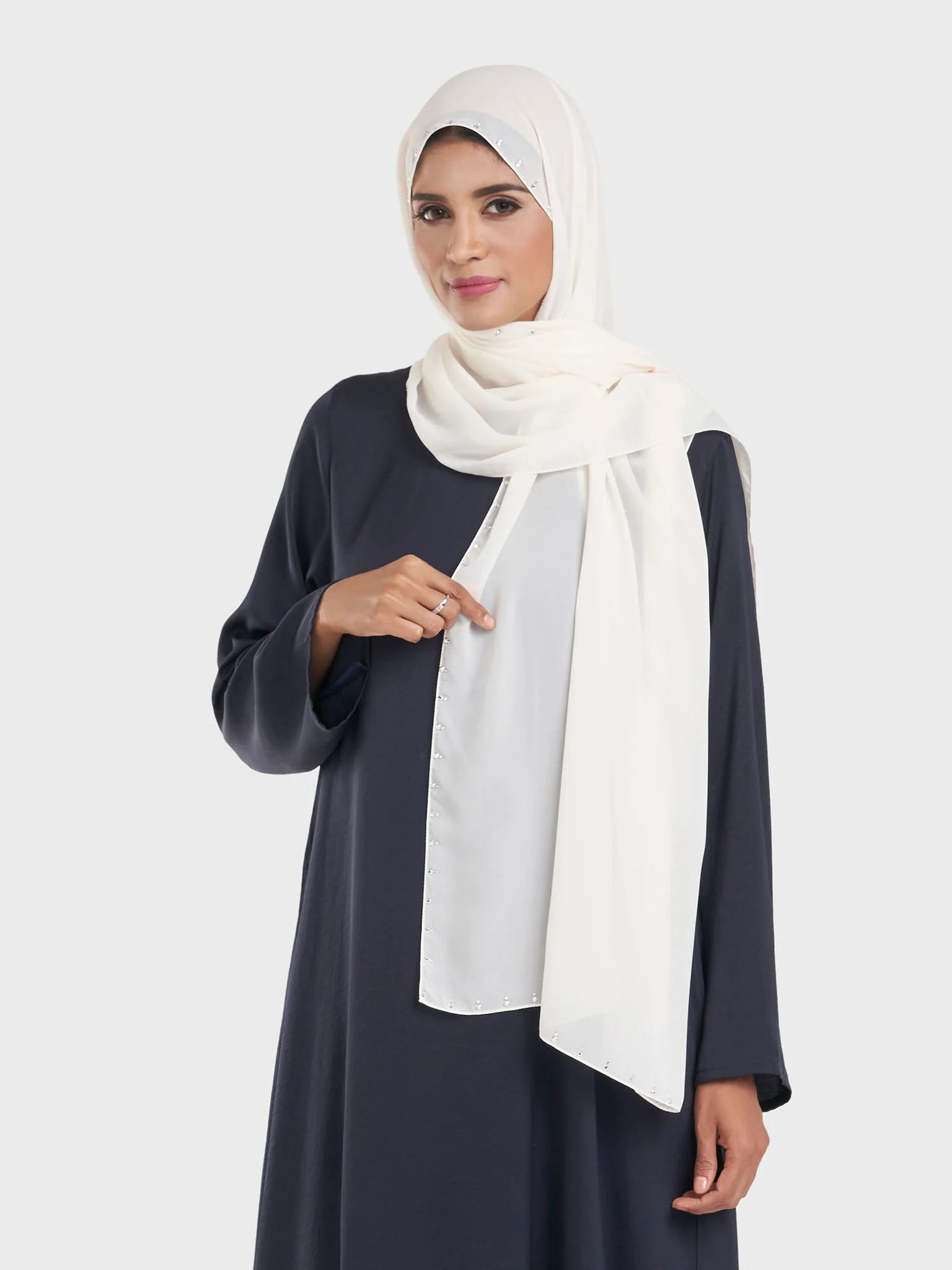 Chiffon Hijab with Stonework Motif Border (KP18201L) - Image 24